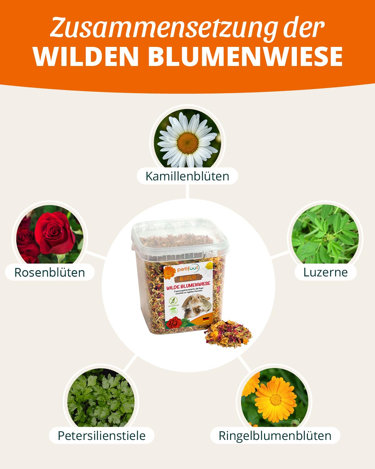 Petifool Dzika Łąka Kwiatowa Karma Uzupełniająca dla Gryzoni, Dzika Łąka Kwiatowa, 600 g