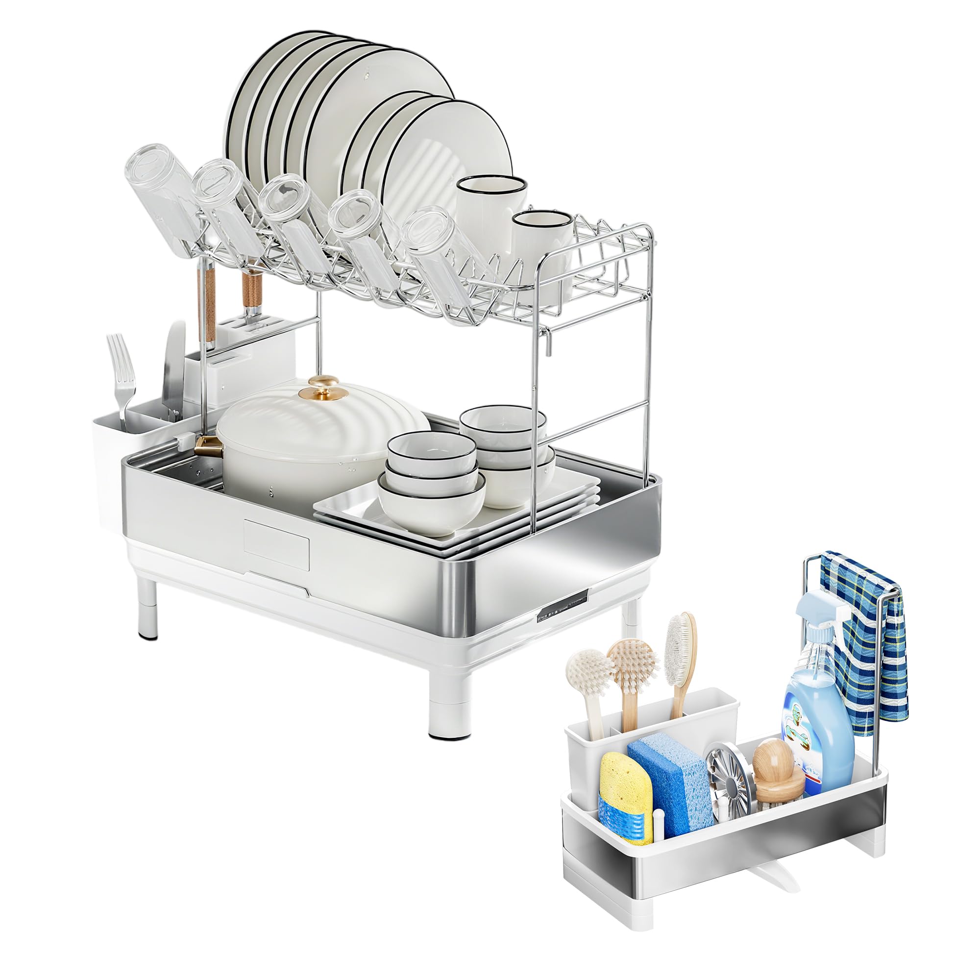 Ewaiira Stainless Steel Dish Drying Rack Sink Caddy Kitchen Organizers Storage Essentials White