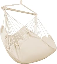 Hanging Hammock Chair, Indoor/Outdoor, Includes 2 Body Pillows, For Adults & Children, Load Capacity 330.7 lbs (150 kg), Cream Yellow
