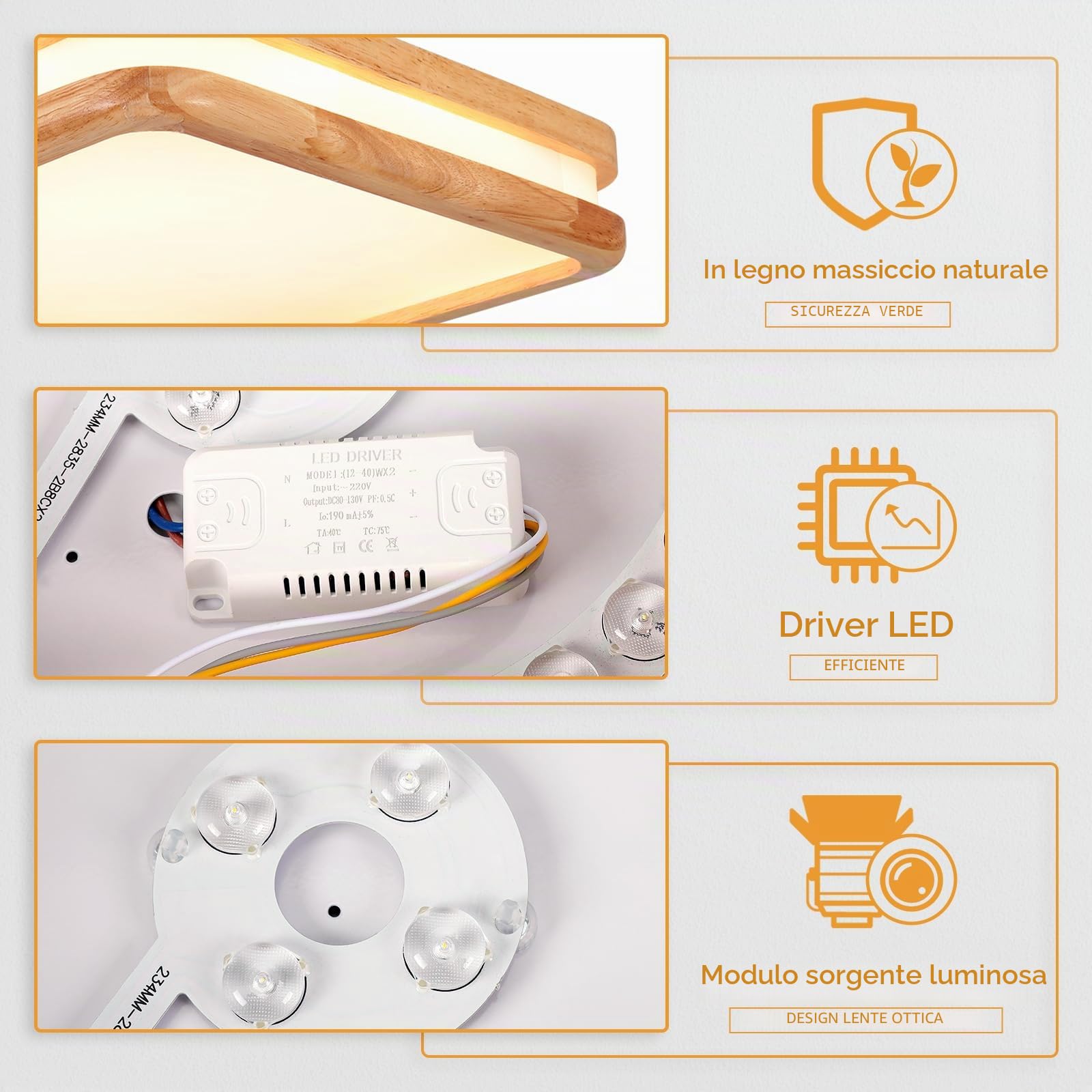 Plafoniera a LED Legno 24W Quadrata Moderno Lampada da Soffitto Luce calda 3000K Doppio Strato Lampada da soffitto per Cucina Soggiorno Corridoio, Ø30CM