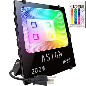 ASIGN 200W RGB LED أضواء الفيضانات ، الديكور الداخلي في الهواء الطلق ضوء مقاوم للماء تغيير ضوء LED مع جهاز التحكم عن بعد ، أضواء غسالة الجدار الخافت مع الولايات المتحدة 3-Plug