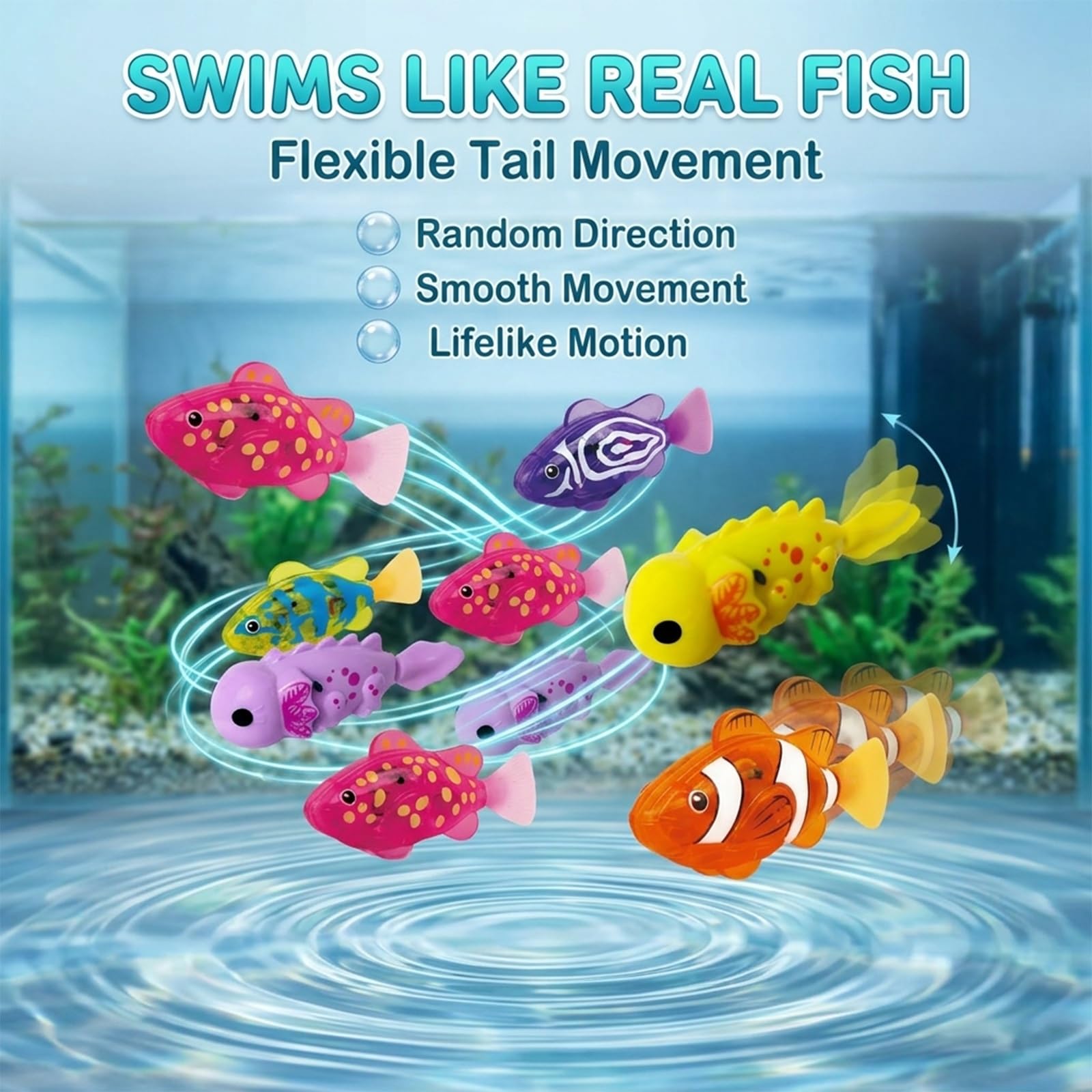 Juguete de Pez Payaso Nadador, Mágico Luminoso Peces Robot Activados Por Agua Juguetes Para Acuarios, Motorizado Pez Robot De Criatura, Juguete Pesca Para Piscinas Bañeras Gatos(4pcs - Axolotl