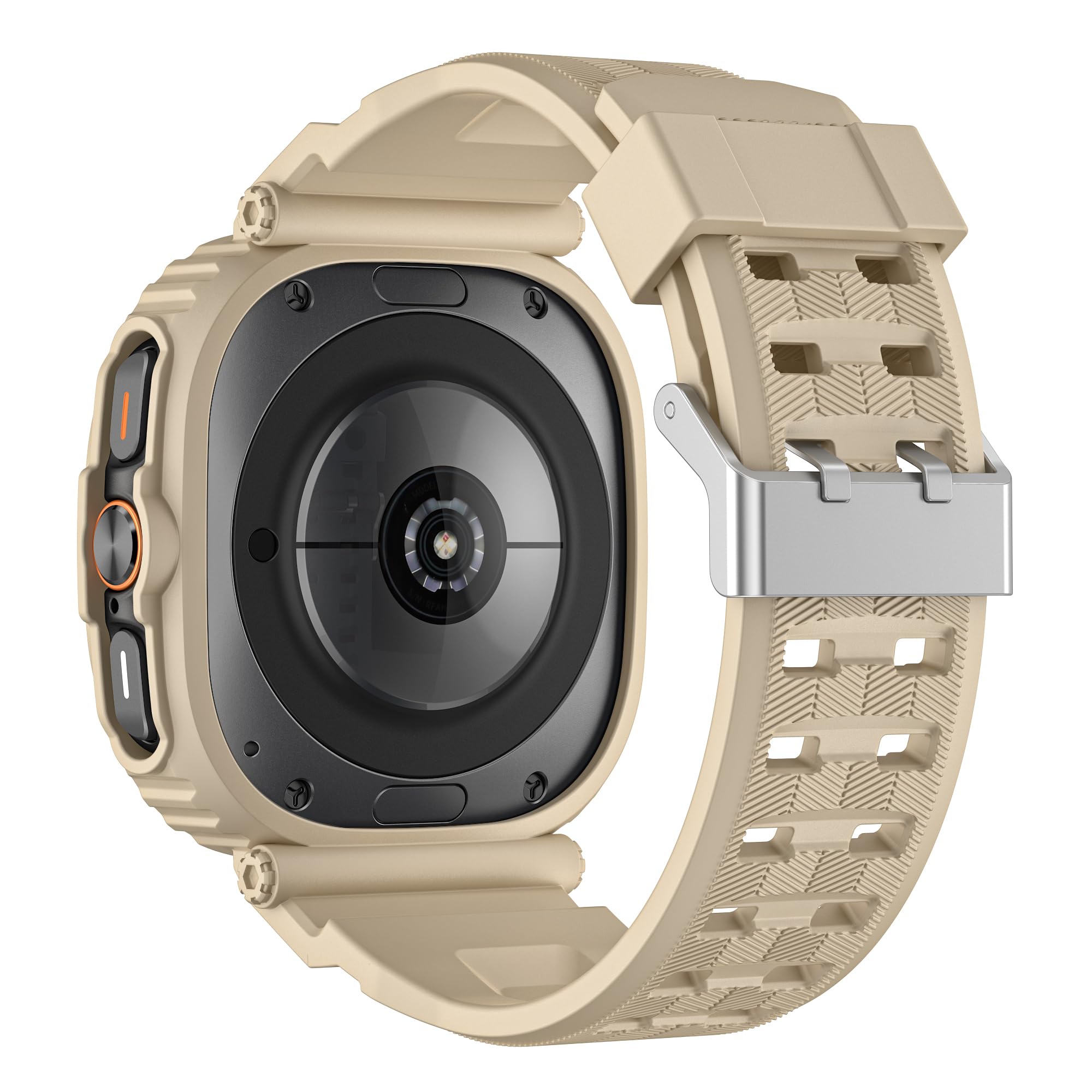 VeveXiao Rugged Case Band Compatible with Samsung Galaxy Watch 7 Ultra Band, Sports Silicone Replacement Strap bulid-in Bumper Cover Accessories for Galaxy Watch 7 Ultra 47mm Men Women Strap gold