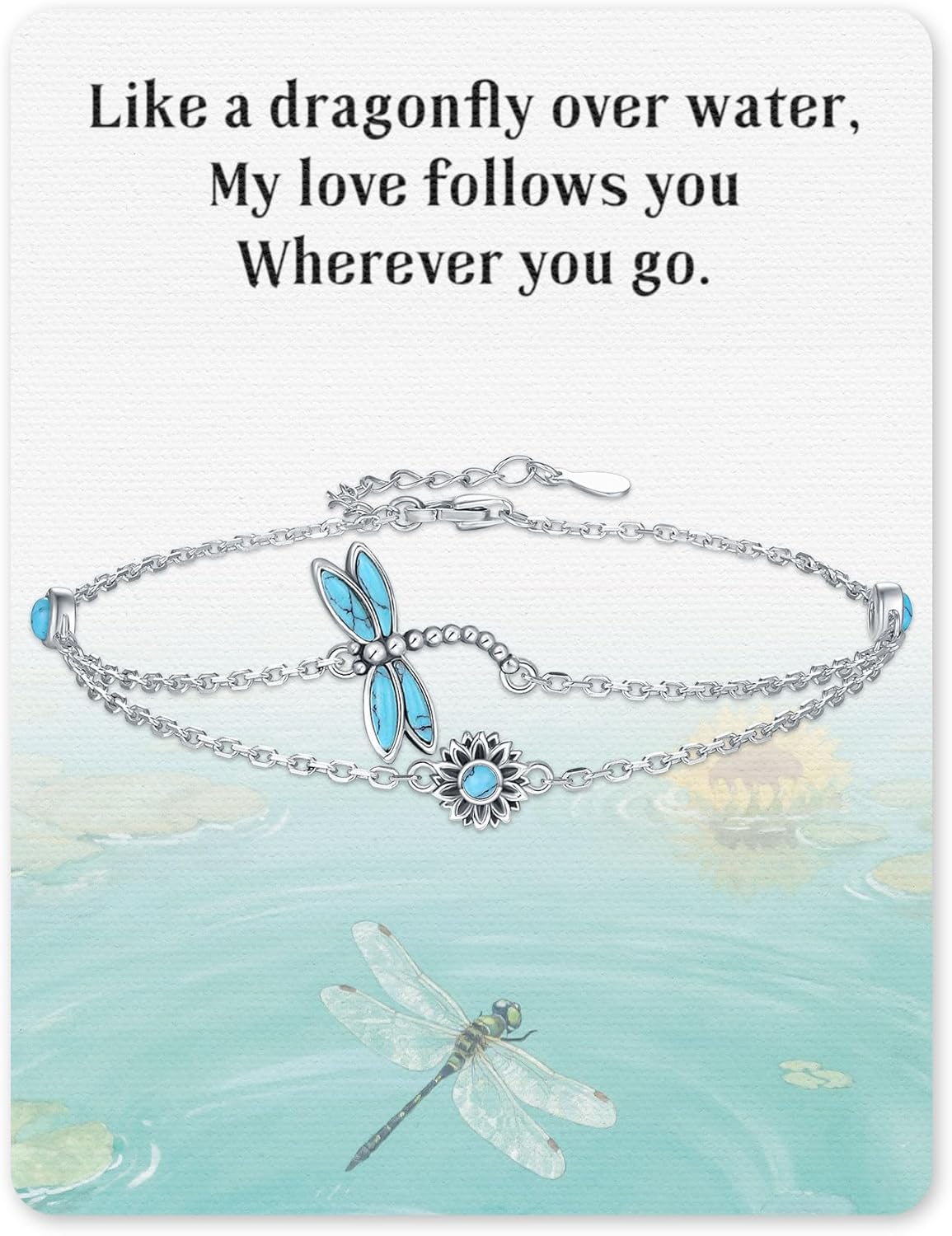 S925-Sterling-Silver Turquoise Dragonfly Sunflower/Hummingbird/Cross/Anchor Bracelet - Vintage Bohemian Bracelets Victorian Style Jewelry Christmas Birthday Gifts for Women