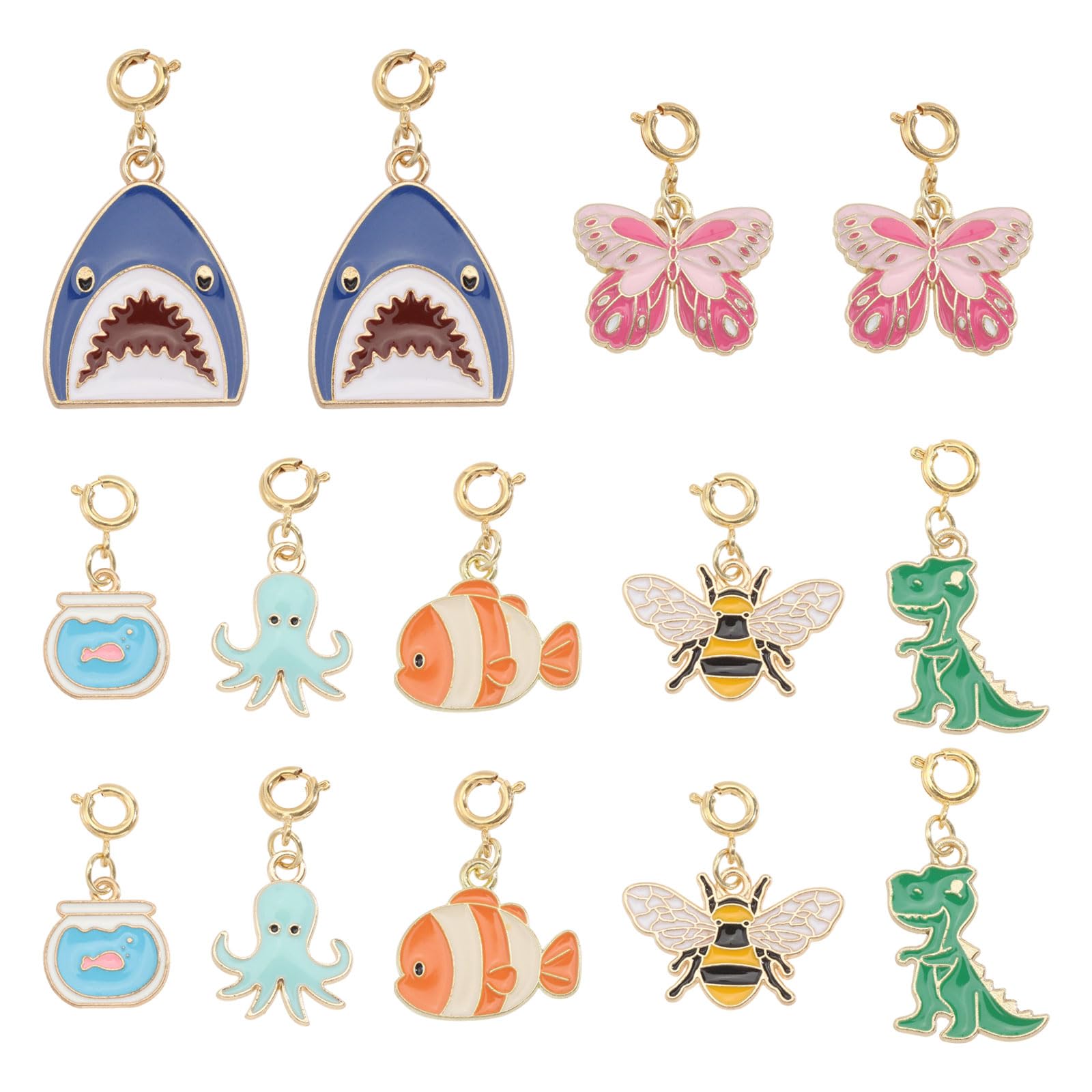 CONCHLERY 14 Pcs 7 Style Pet Collar Charms Butterfly Pet Necklace Charms with Clasps Animal Pattern Dog Pendant for Purse Backpacks DIY Crafts Decoration