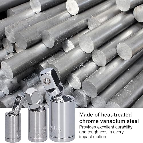 Miniatura 4 de Juego de 3 adaptadores de enchufe giratorio de acero al cromo vanadio de 1/4 pulgadas 3/8 pulgadas 1/2 pulgadas unidad universal conjunto de juntas