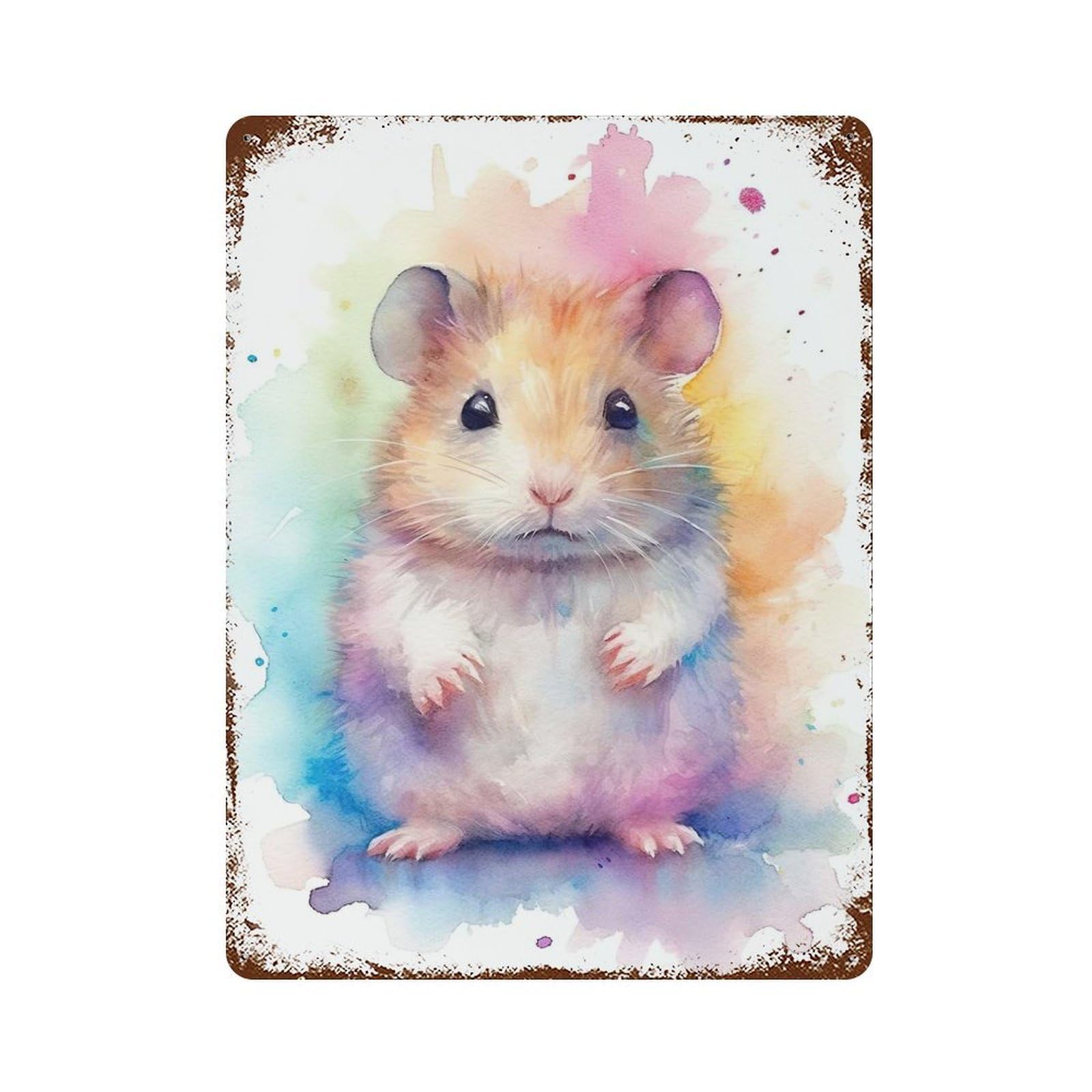 Vintage Rust Metal Sign Cute Watercolor Hamster 15.7"x11.8", Decorative Metal Wall Art for Basement, Hobby Room And Garage Decor