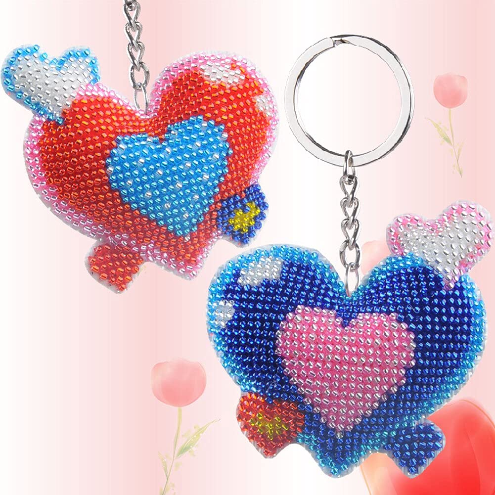 Mishang - Portachiavi a punto croce con perline e ricamo, per donna, con ciondolo a forma di perline, realizzato a mano