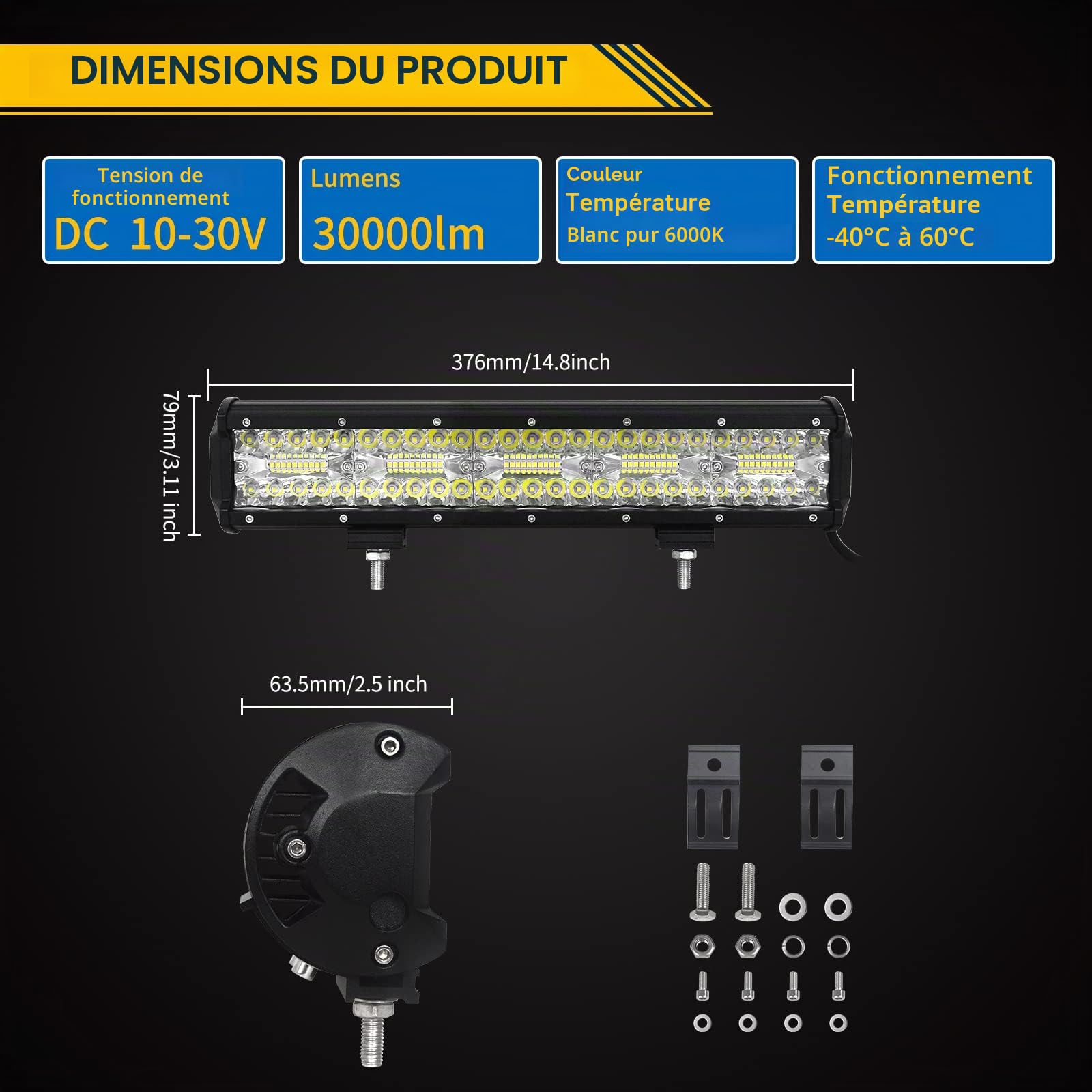 AUXTINGS 38 cm 300W Triple rangée 8D Barre LED Barre lumineuse Rampe LED de Travail Spot Inondation Combo Faisceau + kit de harnais de câblage DC 12V-24V 6000K pour Offroad Véhicules 4x4 ATV Utvs