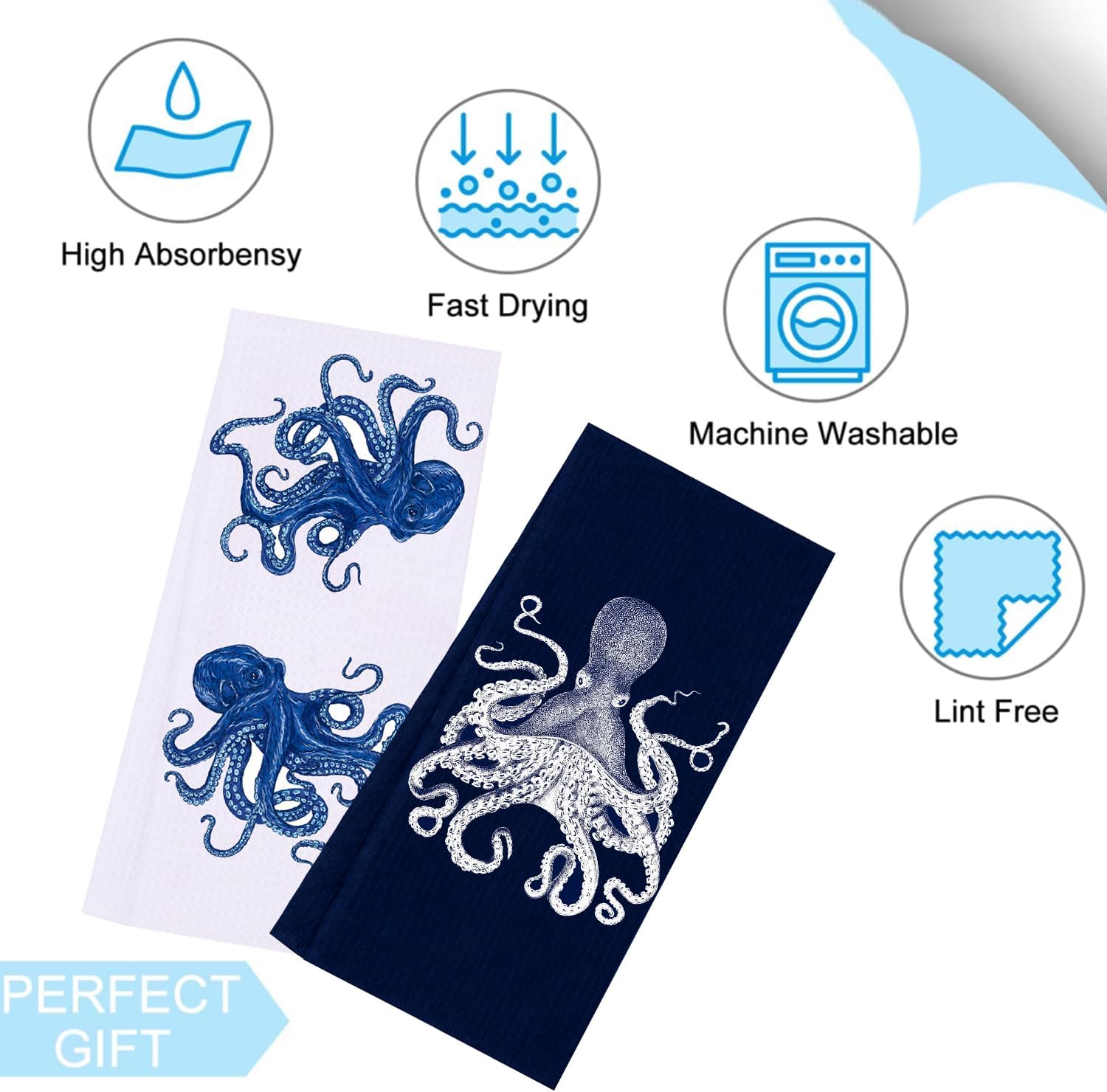 LXOMILL Nautical Octopus Kitchen Towels, Coastal Bathroom Decor image 4