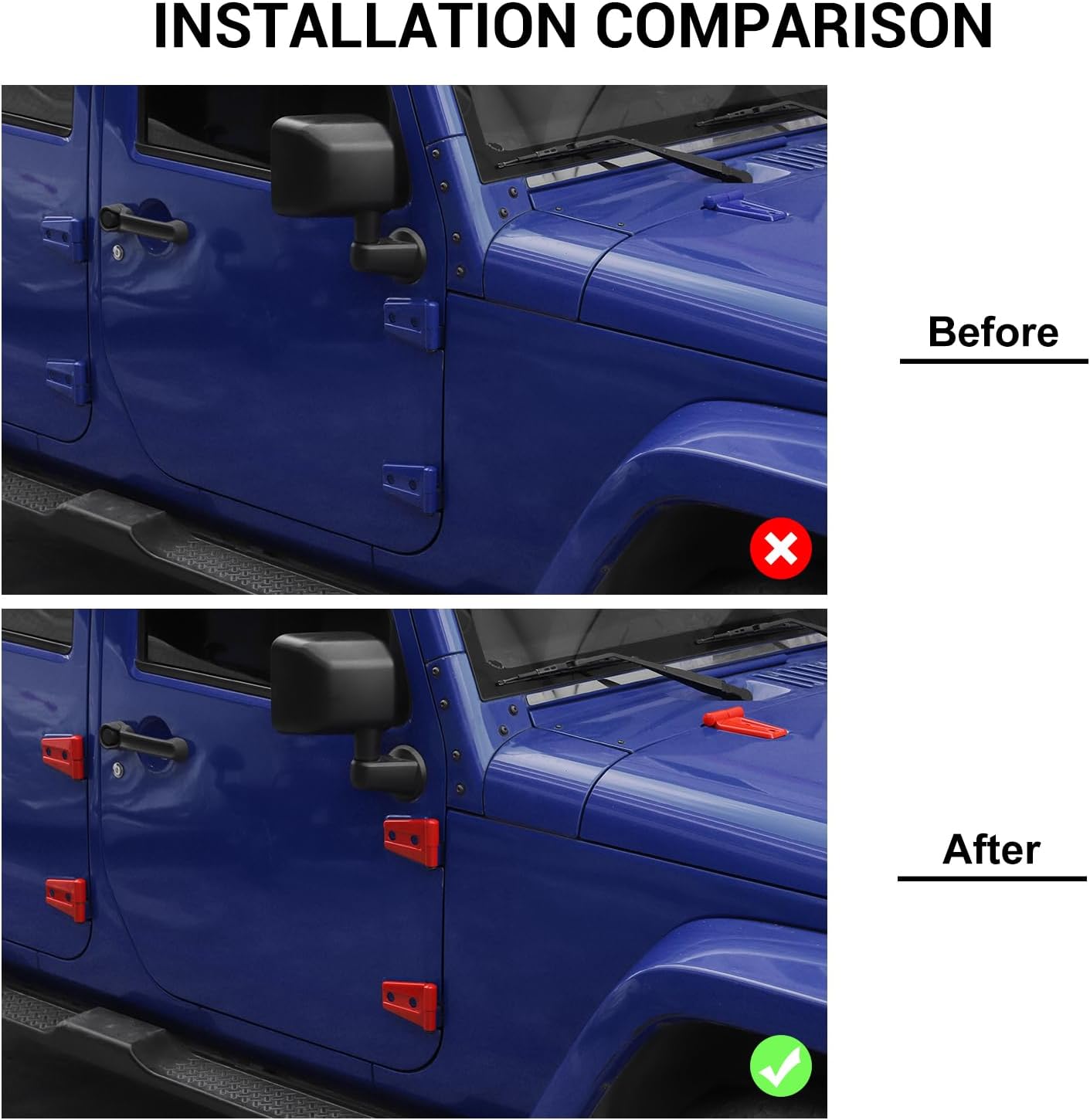 Jimen Compatible with Jeep Wrangler JK & Unlimited 4 Door 2007-2018, 30PCS Car Hood Cover Exterior Trim Accessories (Red)