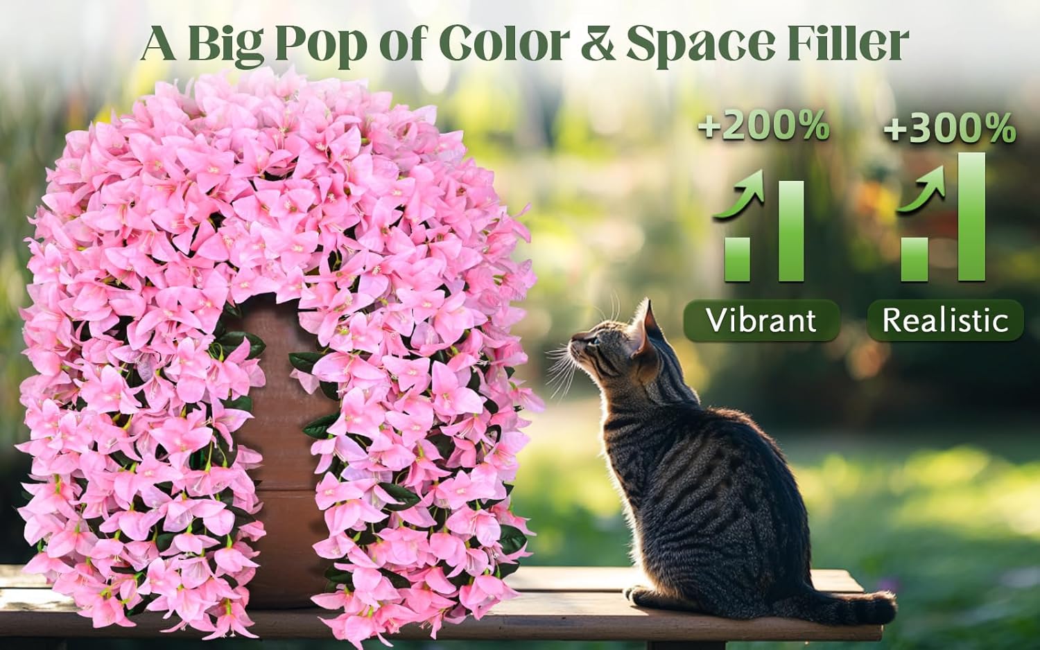 2 Pcs UV Resistant Artificial Flowers for Outdoors, Realistic Faux Silk Bougainvillea Flowers, Fake Hanging Plants for Porch Patio Balcony Decoration (Pink) - Image 5