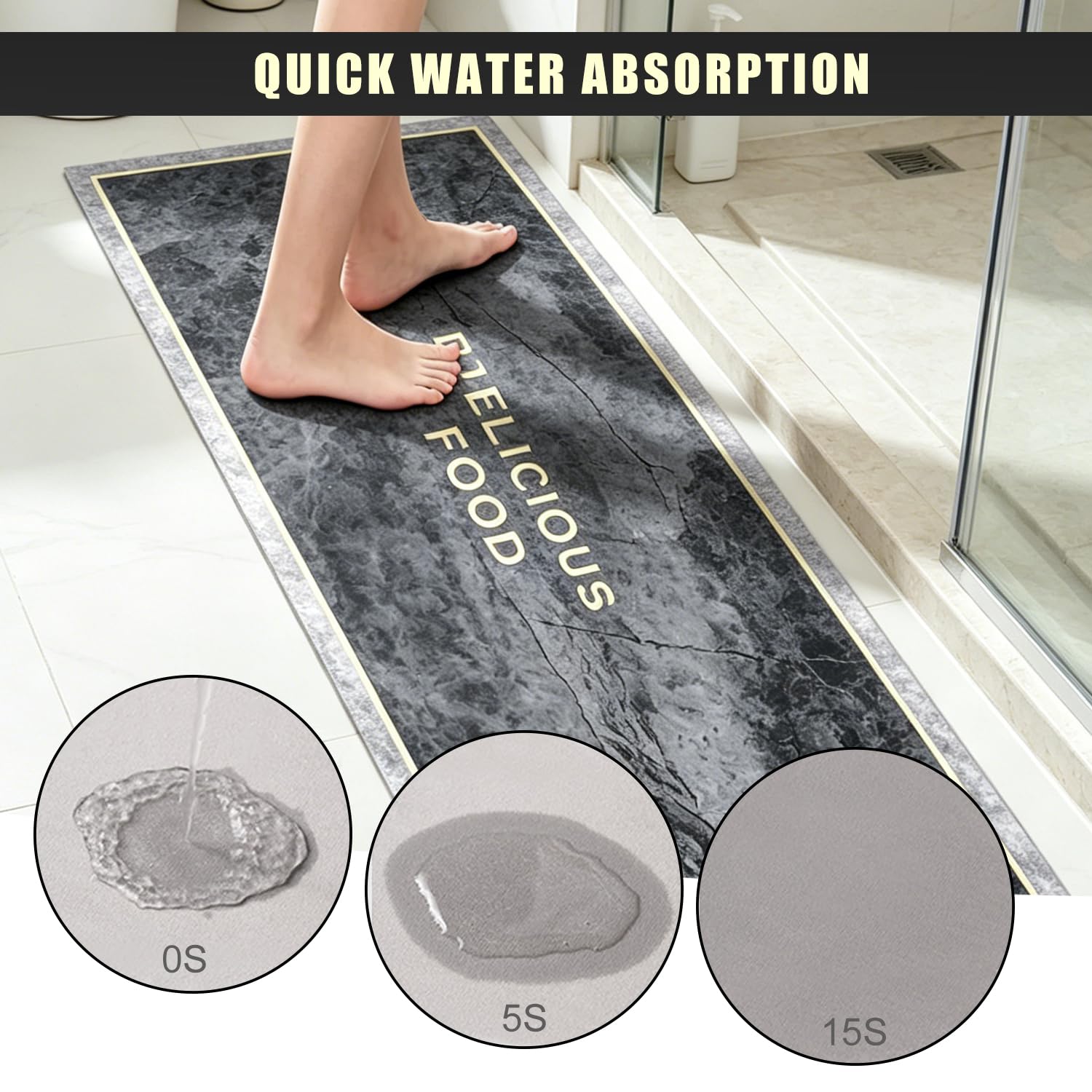 Küchenteppich Waschbar, Küchenläufer Rutschfest, Küchenteppich Rutschfest Kitchen Rug Diatomeenerde Beschichtung Ölabweisend und Schmutzresistent Antirutsch Boden Europäisches Muster 120x30 cm