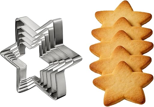 5 Pcs Stainless Steel Star Cookie Cutters Set - Small Six-Pointed Star Pastry & Fondant Cutters for Baking, Christmas Cookies, Mince Pies, Cake Decorating & Kids Party