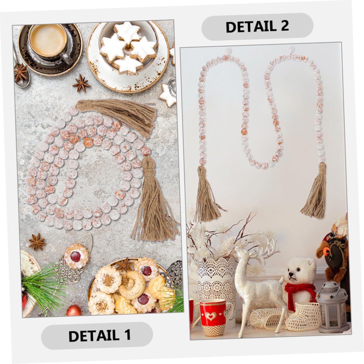 2 stücke Natürliche Holz Bead Garland Quasten Rustikalen Seil Dekor for Home Wand oder Tür