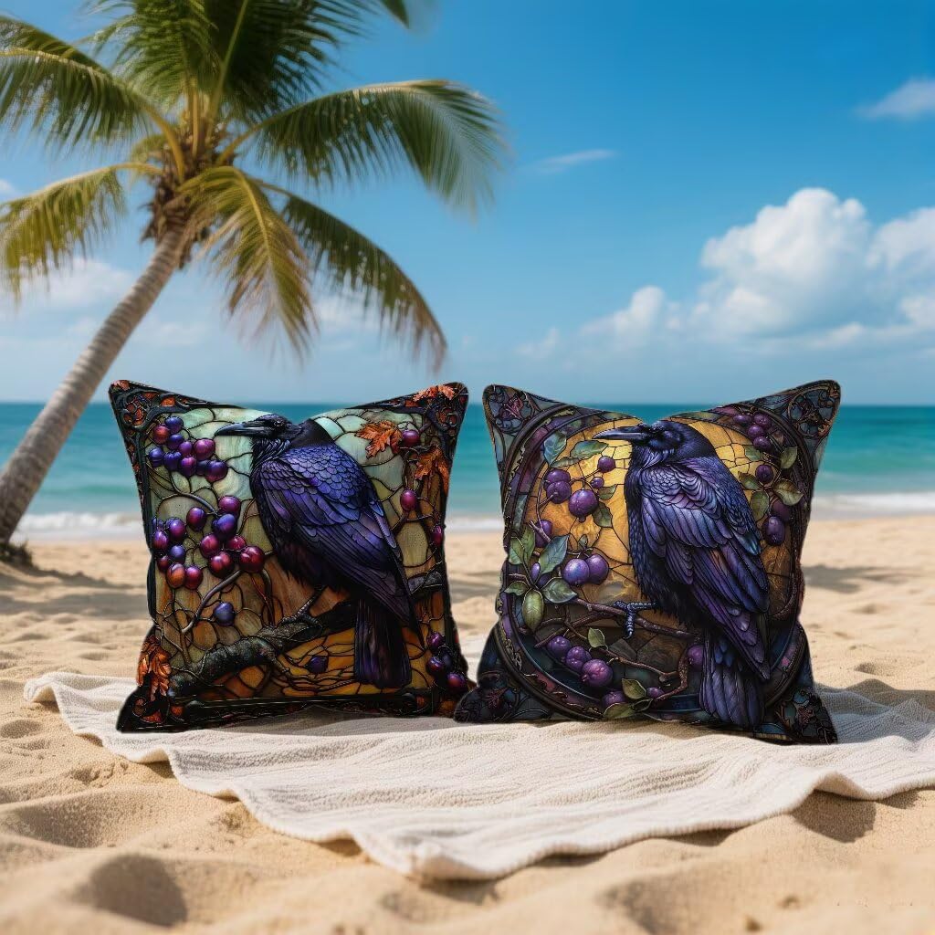 Funda de Almohada 70 x 70 Juego de 2 Cojines Sofa Crow, Funda Cojín 70x70 cm Cojines Cama Negro Decorative Pillows Lino Impresión HD a Doble Cara para Sofá Decoracion Hogar, Regalos Mujeres 5-ZD982O