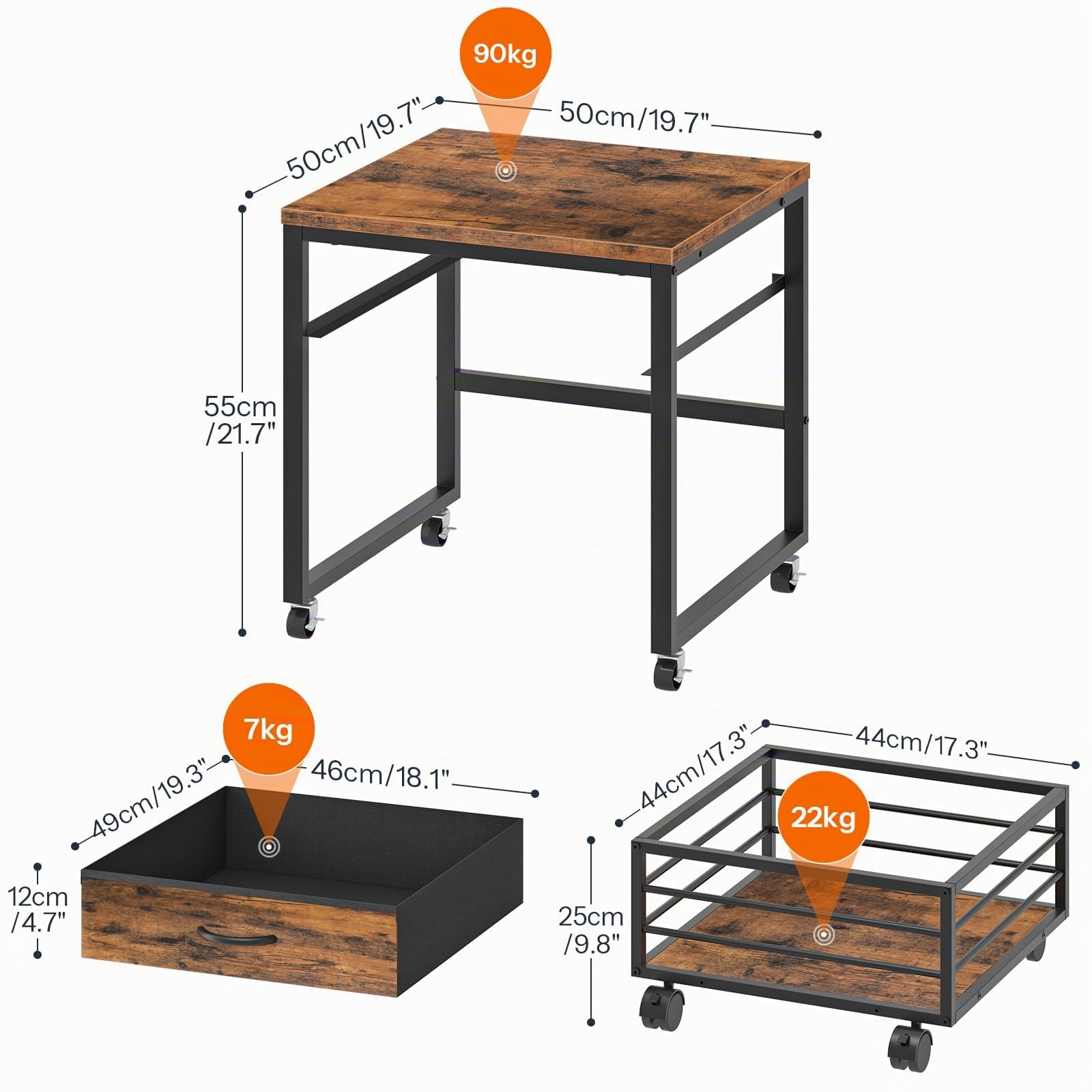 HOOBRO Supporto per Mini Frigo con Cassetto in Tessuto e Cestello Scorrevole, Tavolo per Minifrigo per Bevande con Ruote, Struttura Robusta per Cucina, Ufficio e Dormitorio EBF655BX01