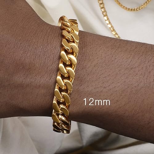 Miniatura 3 de GUQILA Pulsera de eslabones cubanos para hombre, 0.315in0.394in0.472in, pulseras de cadena de eslabones cubanos chapados en oro de 18 quilates,