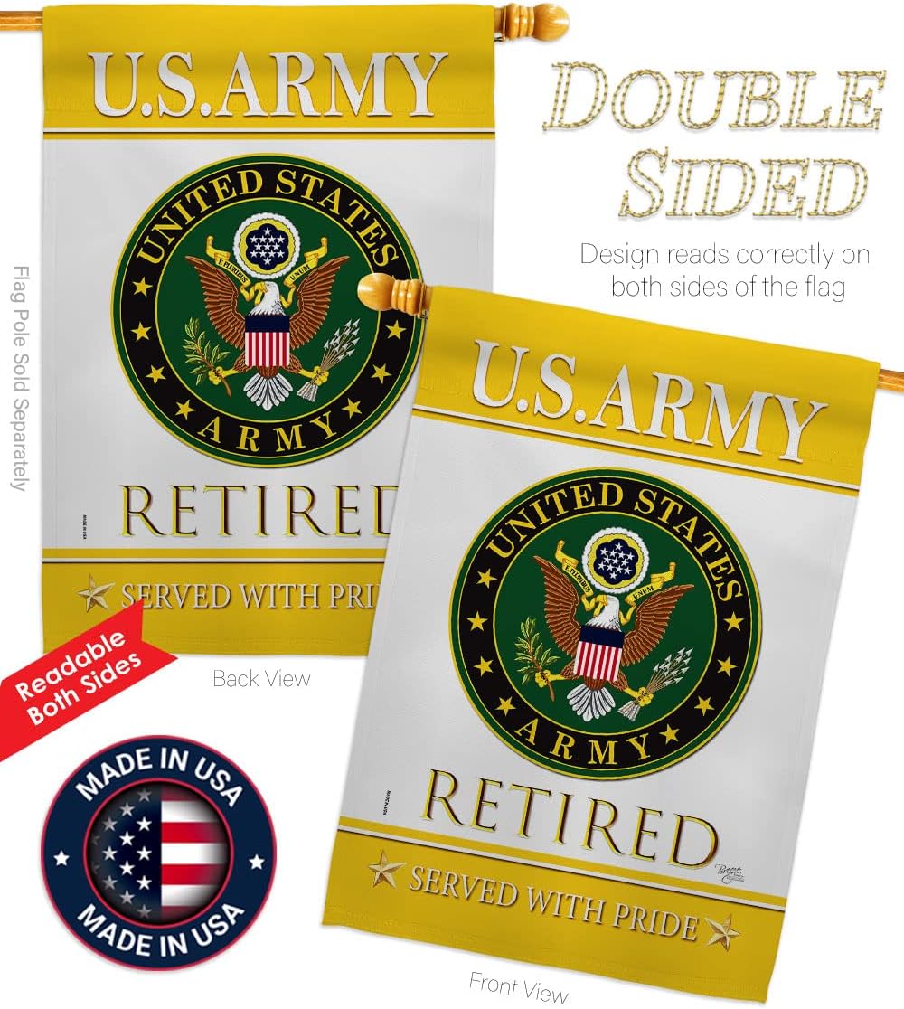 Breeze Decor US Army Retired House Flag - Armed Forces Rangers United State American Military Veteran Retire Official - Decoration Banner Small Garden Yard Gift Double-Sided Made in USA 28 X 40