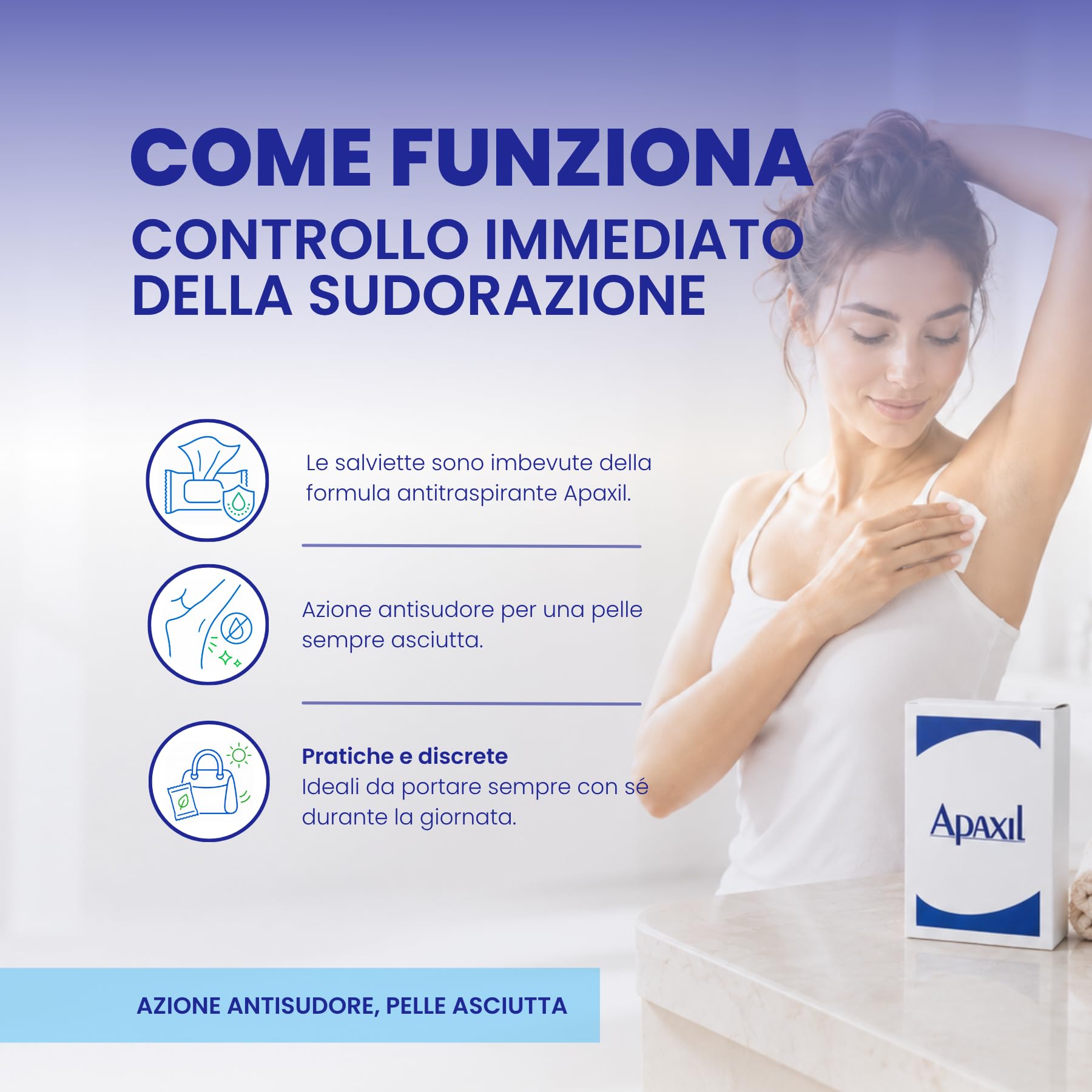 Apaxil Salviette Antitraspiranti 10 Bustine Monouso, Contro Sudorazione di Mani, Piedi e Ascelle, Sudore Eccessivo e Bromidrosi