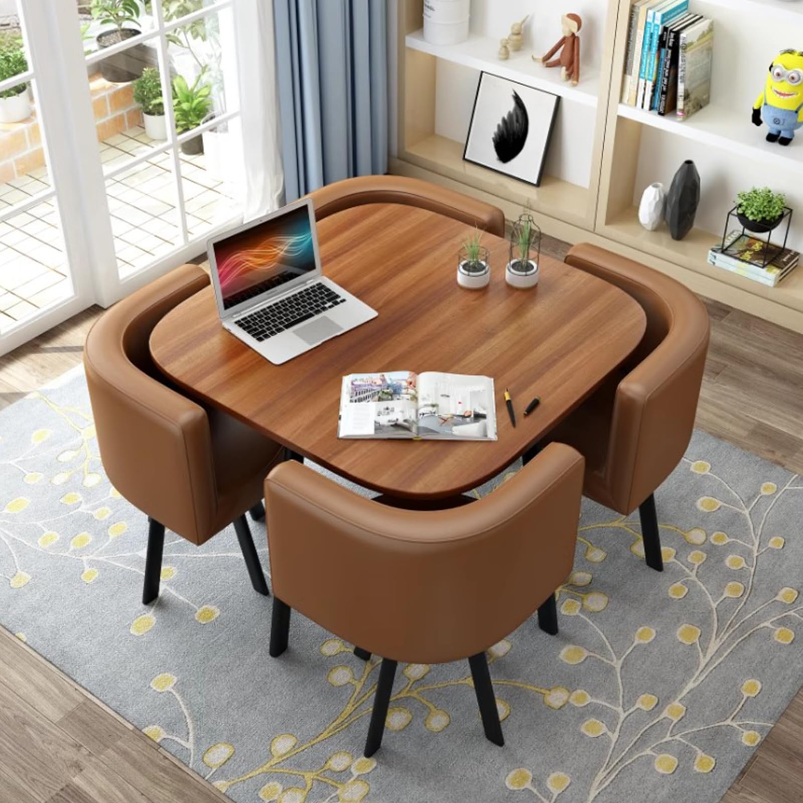 Small Space Dining Table, Round Dining Table and Chairs Set 4, Office Reception Room Club Table and Chair Set, Meeting Room Table for Home Living Room Balcony Cafe Break Room