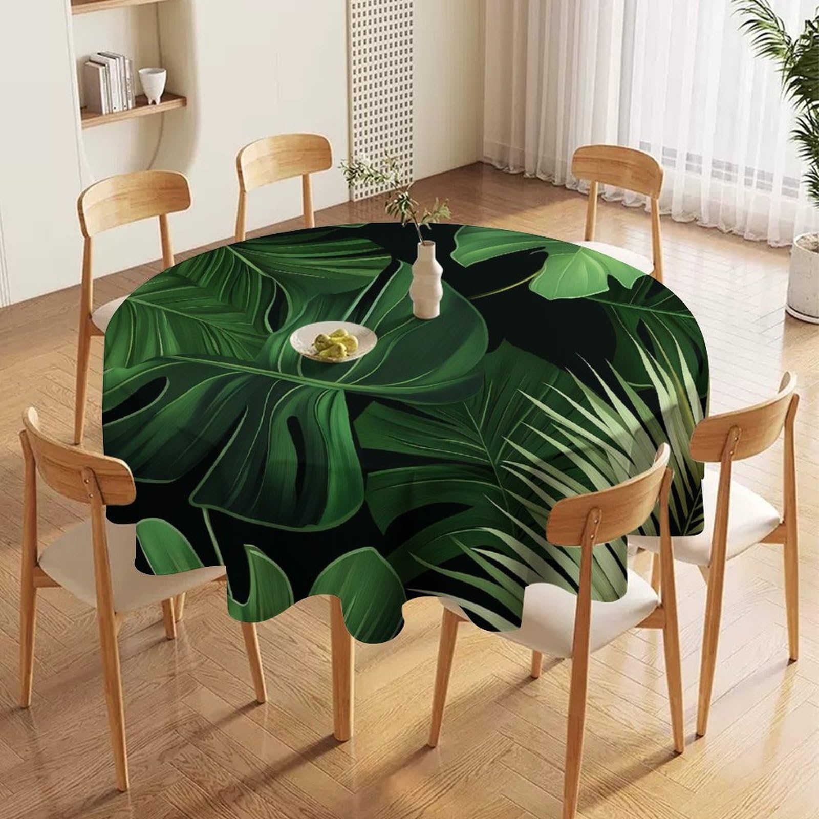 ORDOBO Round Table Cover -Leafy Plants Fashion Tablecloth Protector 3D Print Wipeable Outdoor Table Cover For Kitchen Dining Home Decoration 177X177Cm