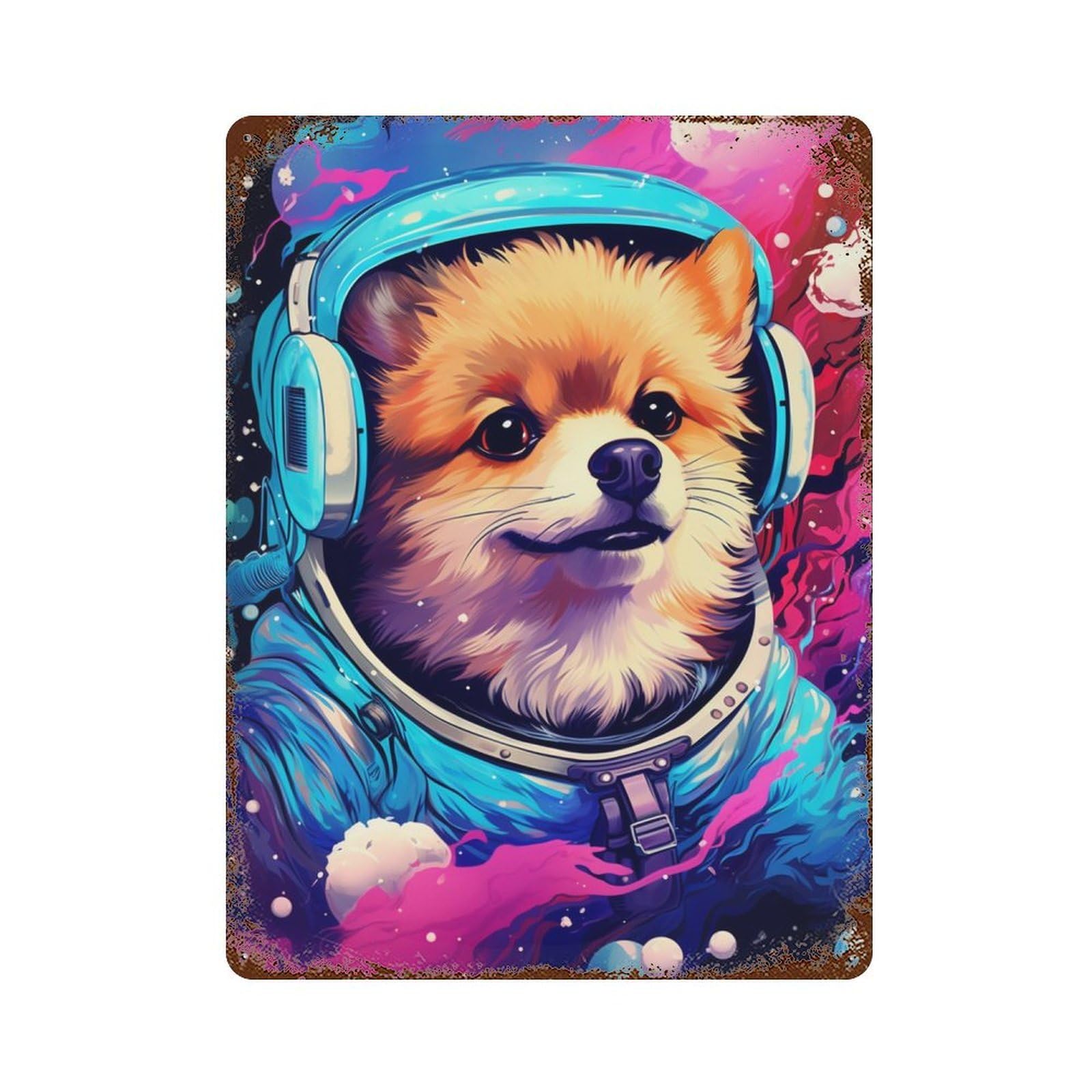 Space Dog Explorer-158 Vintage Rust Metal Sign 15.7"x11.8", Ideal for Bistro, Counter And Cafe Decor