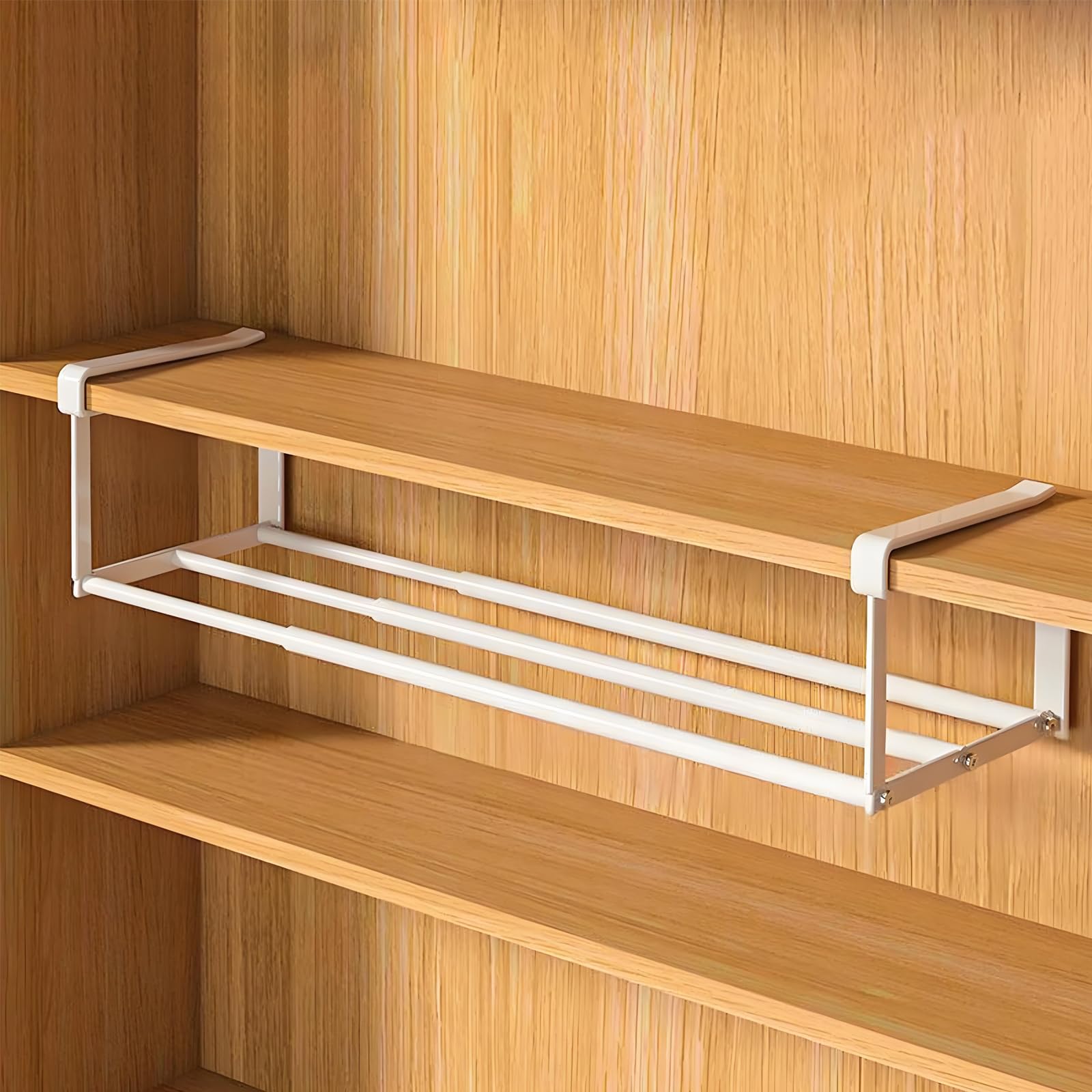 Obliqwin 1 Pack Expandable Shoe Rack - Under Cabinet Telescopic Shelf Adjustable 16" to 28" Hanging Shoe Rack Organizer for Shoe or Clothing Storage＆