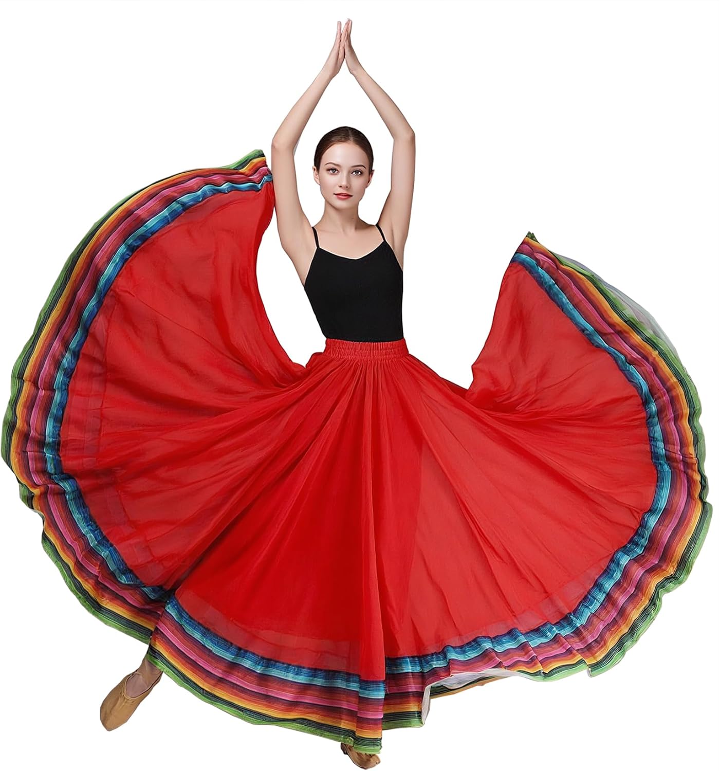 Women's Chiffon Swing Long Skirt for Lyrical Belly Folkloric Mexican Dance & Flamenco Dance Skirt