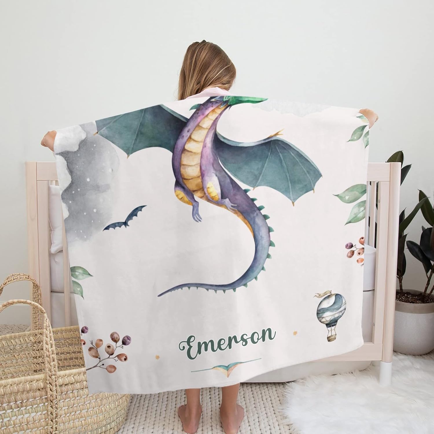 Cool Flying Dragon Personalized Baby Blanket for Boys Girls,Custom Soft Minky Blanket Layer Dotted Newborn Naps 50X60 in
