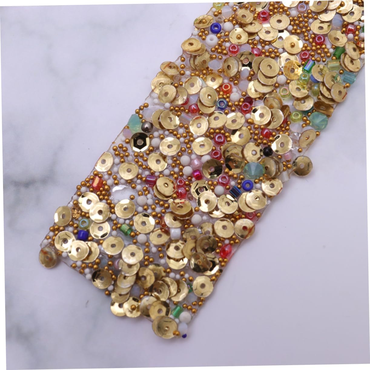 Golden Sequin Bling Ribbon Trim for Dress Sash Bags Shoes Embellishments Rhinestone Shell Decor for Crafting and Fashion Accessories
