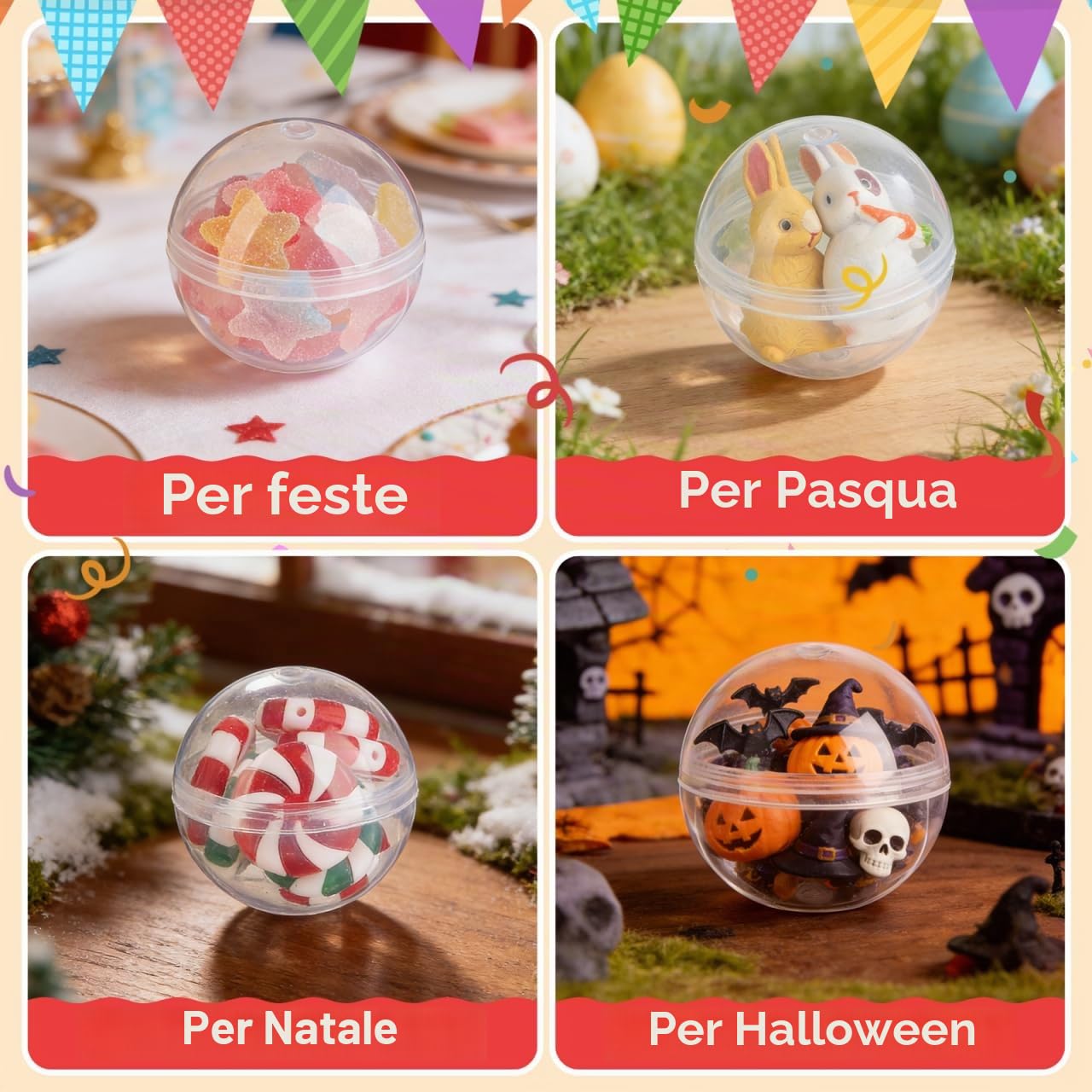 HOMSFOU Sfere della lotteria in plastica cava bingo 50 pezzi 45 mm sfere trasparenti tombola rotonde distributori automatici palline da gioco puntelli per feste