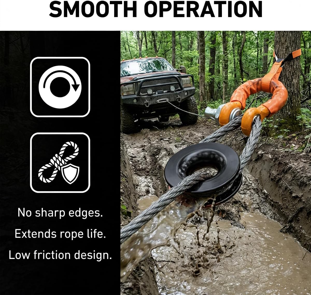 Car Winch Snatch Recovery Ring, Aluminum Alloy Vehicle Snatch Block Pulley Towing Ring, Automotive Towing Recovery for Soft Shackle & Synthetic Rope, Universal for UTV SUV ATV (Black)