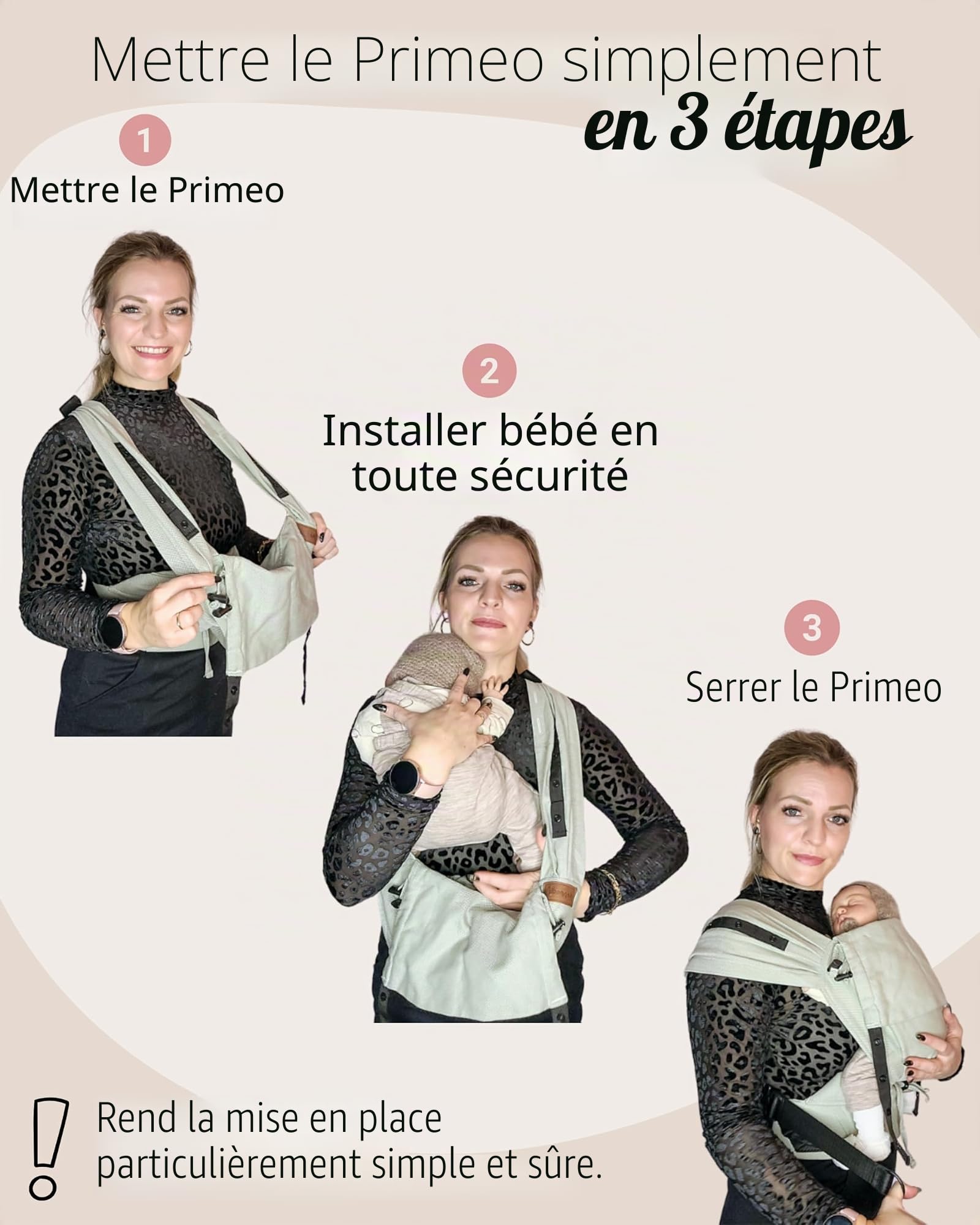 Hoppediz Porte-bébé Primeo dès la naissance (2.5-15 kg), Porte-bébé ventral et dorsal, Taille Réglable, 100% coton bio, Design Lanzarote