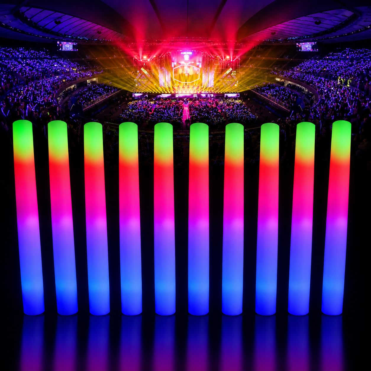Zenda Club - Palo luminoso LED multicolor (40 unidades, 48 cm, 48 cm, luz luminosa, fluorescente, de espuma, 3 modos de iluminación: parpadeo rápido, parpadeo lento y luz fija - Glow Sticks (120)