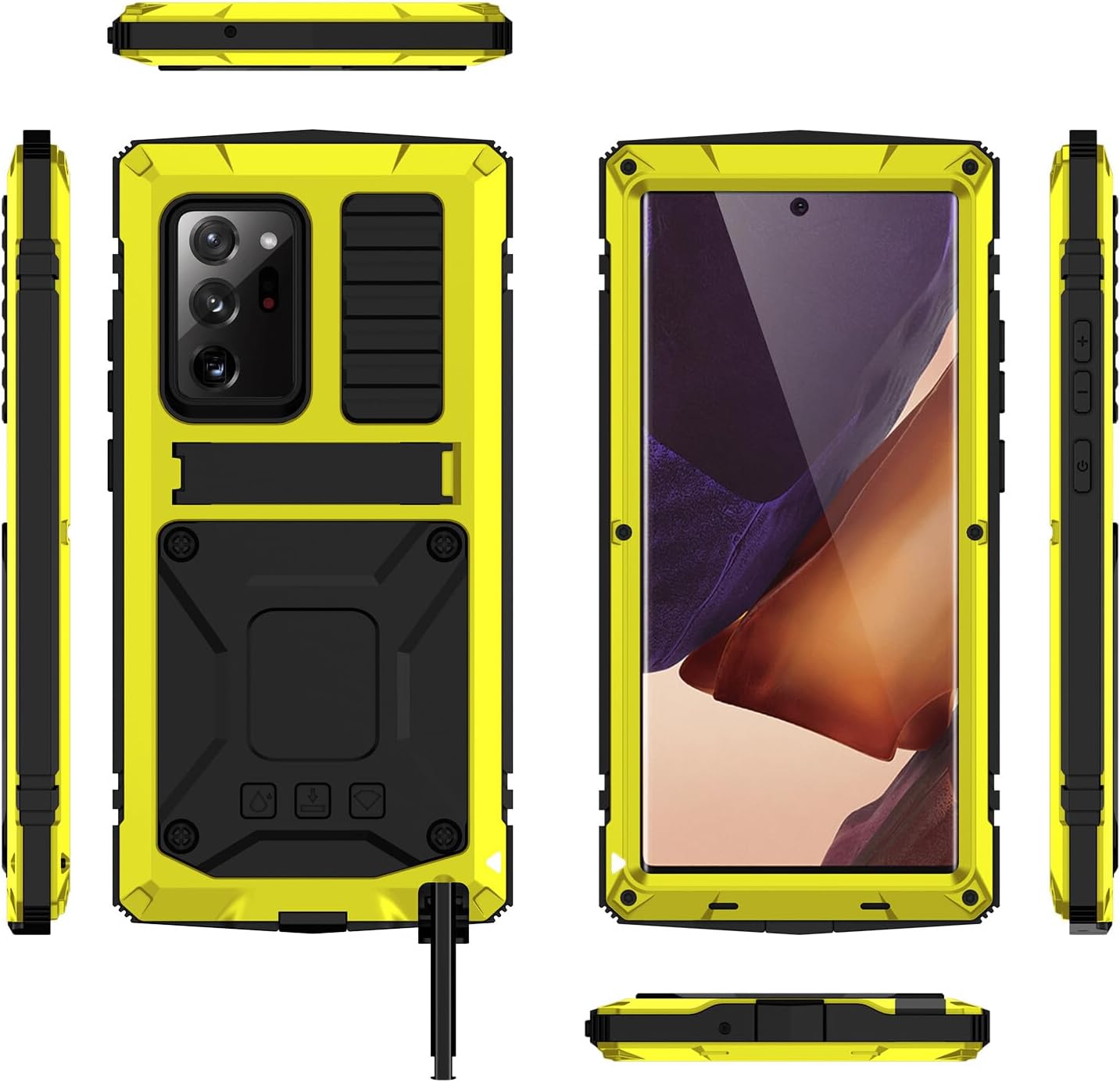 Generic Compatible for Samsung Galaxy S24 Ultra (Couleur : Yellow) stylish Metal hard back hard silicon full Case Stand cover