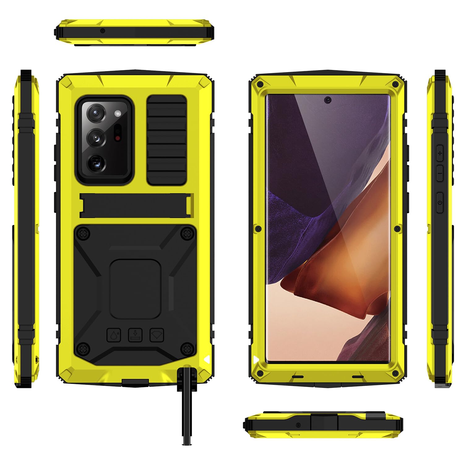 Compatible for Samsung Galaxy S24 Ultra (Couleur : Yellow) stylish Metal hard back hard silicon full Case Stand cover