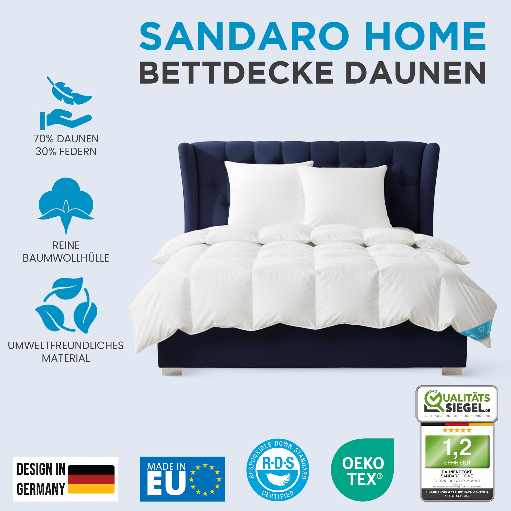 Bettdecke 155x220 | Medium Daunendecke, Ganzjahresdecke 155x220 | Bequeme Duvet| RDS Zertifiziert für Tierwohl, Allergiker | Ganzjahresdecke aus Reiner Baumwolle | 1400g & 100% Natur