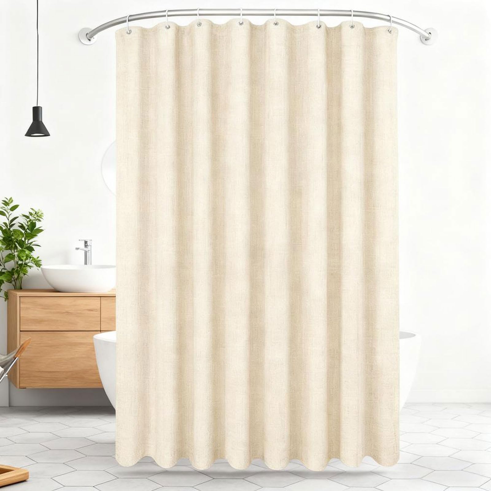 Duschvorhang 300x200cm Einfarbig Schimmelresistent mit 12 Ringen | Beige,Imitationsleinen Wasserabweisendes Gewebe,Rostfreie Metallösen,Maschinenwaschbar für Bad Wanne Hotel Ferienwohnung