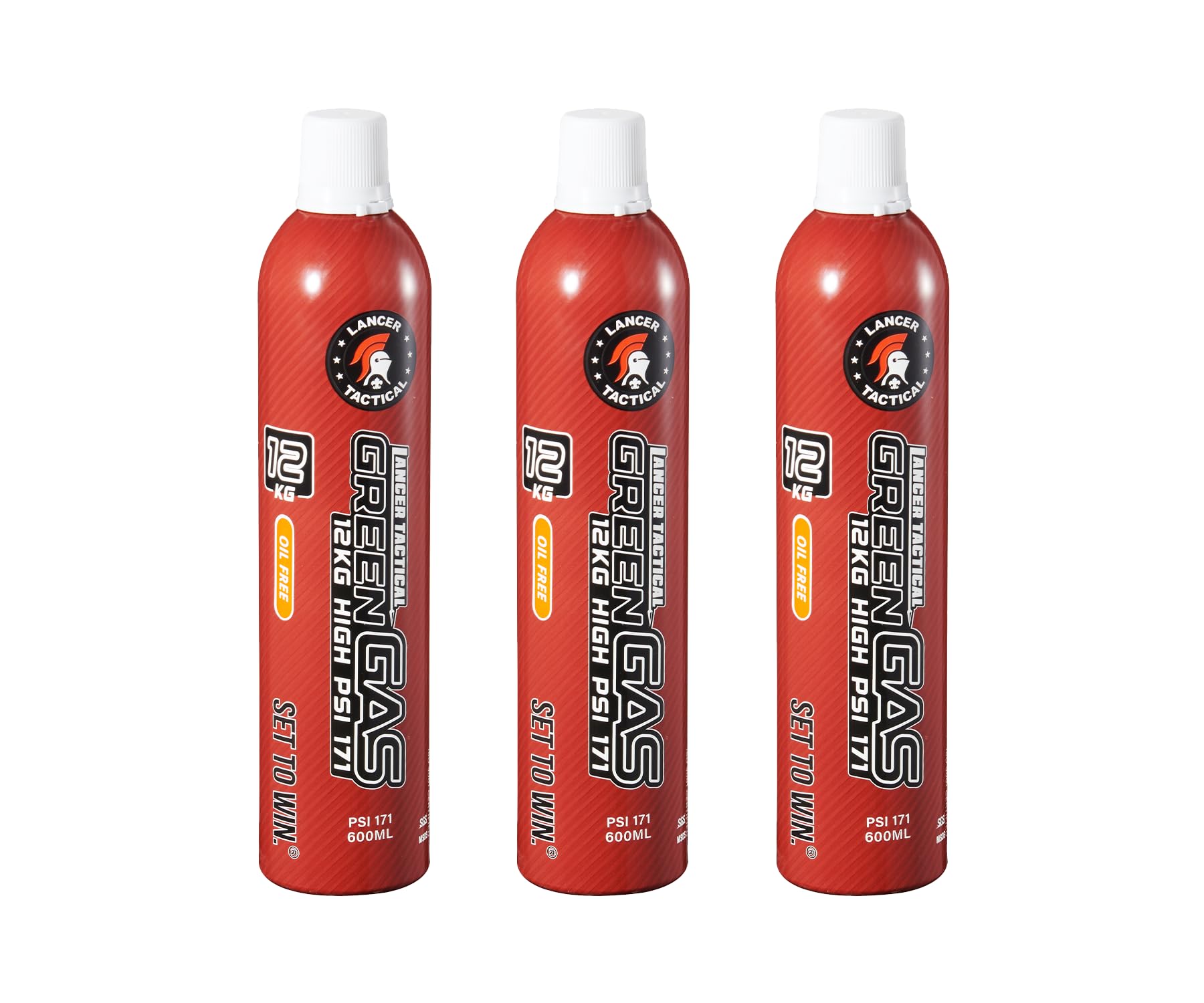 Lancer Tactical 600ml/20oz 12kg Powerful Green Gas High PSI G-1100 for Airsoft Pistol, Airsoft Rifle, Air Gun (Silicone Oil/Oil Free) -Pack of 3