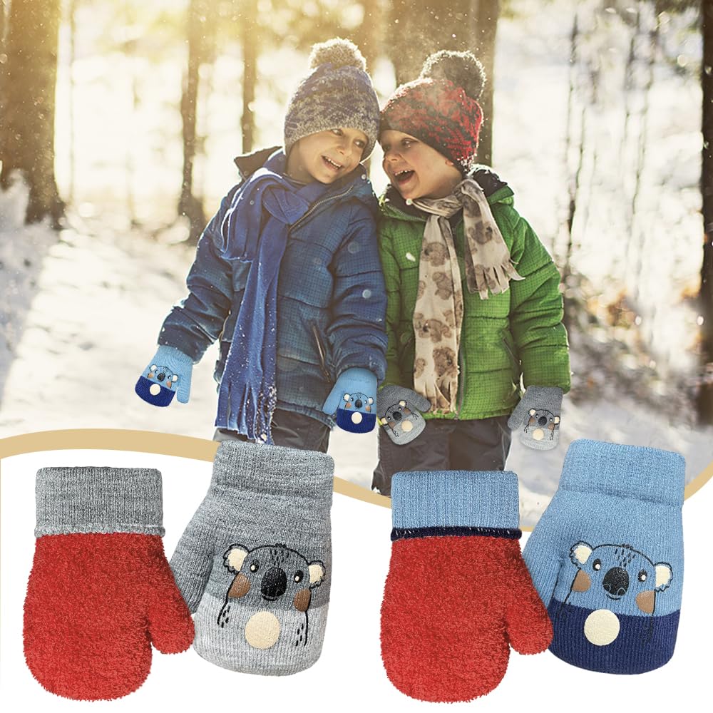 2 Paar Handschuhe Kinder 1-3 Jahre, Handschuhe Winter Fäustlinge Kinder, Winterhandschuhe Kinder, Cartoon Kinderhandschuhe, für Kinder Mädchen Jungen Spielen, Laufen, Skifahren Bedarf