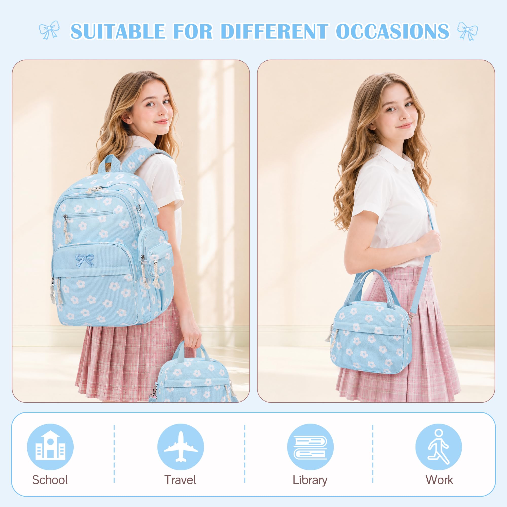 DIGOBAY Cord-Rucksack, Blaue Blumen, Medium, Classic