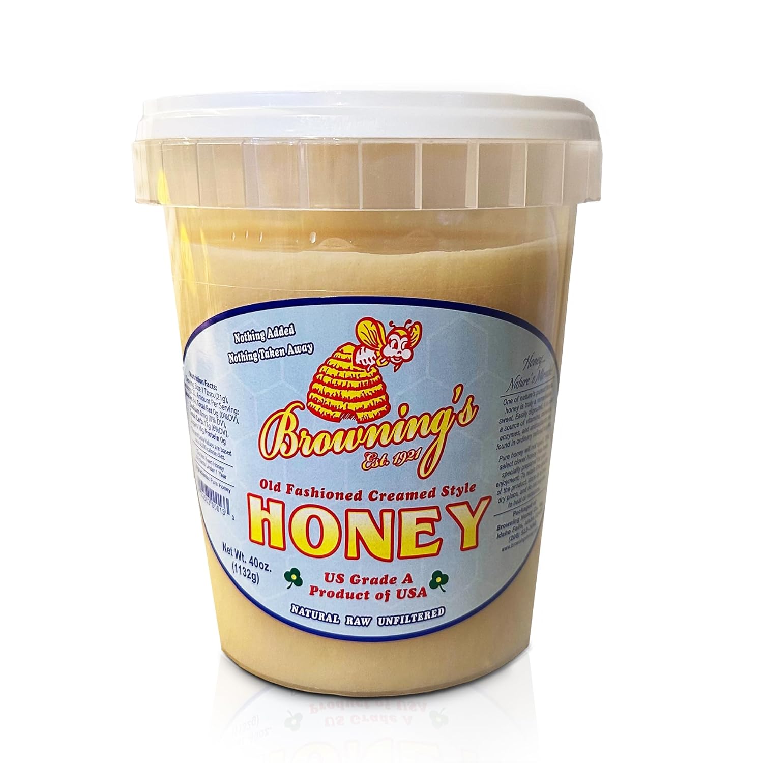 Browning's 40 oz Creamed Raw Clover Honey | 100% Pure, Natural & Unfiltered | Premium Old-Fashioned Honey - Product of the USA
