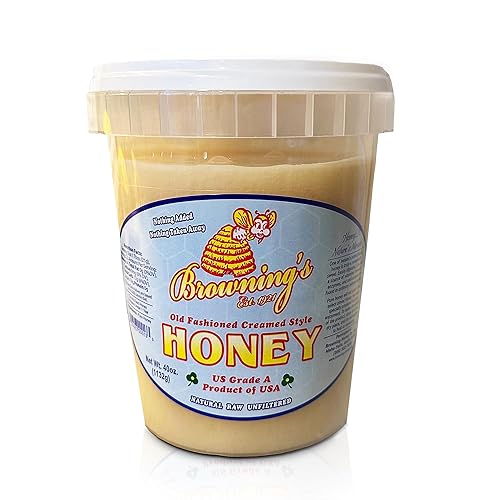 Browning's Miel de trébol cruda en crema de 40 onzas | 100% pura, natural y sin filtrar | Miel anticuada de primera calidad - Producto de los