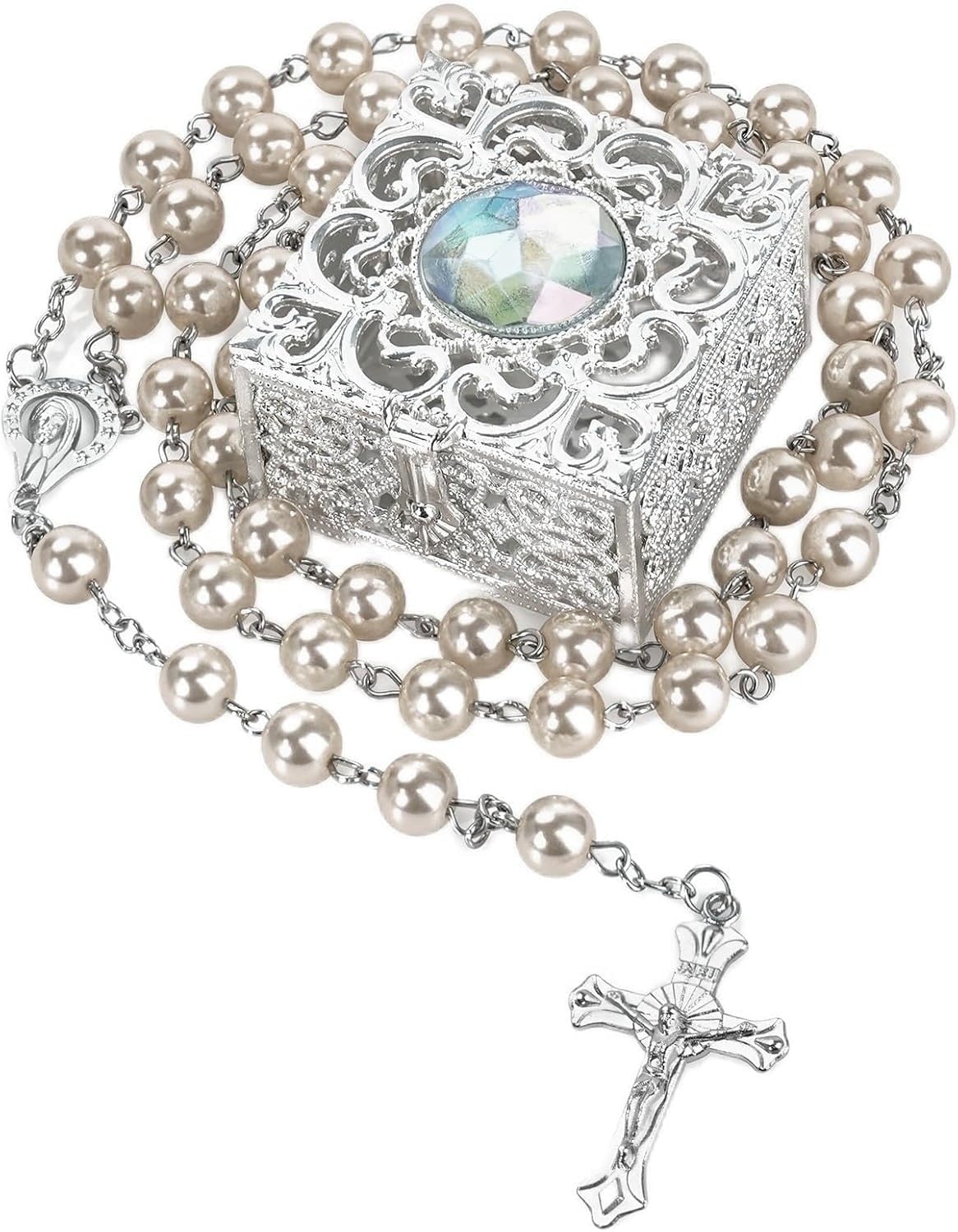 FLAFARY First Communion Rosarys for Girls and Boys, RosaryBeads Catholic for Men, Women, Rosary Necklace as Gifts for Mother, Grandmother, Elders