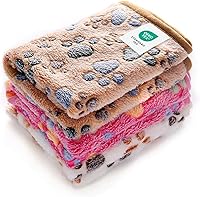 Luciphia 3-Pack Super Soft Fluffy Fleece Pet Blankets for Dogs Cats Puppies - Paw Print Small 23x16 Inch Brown Pink White