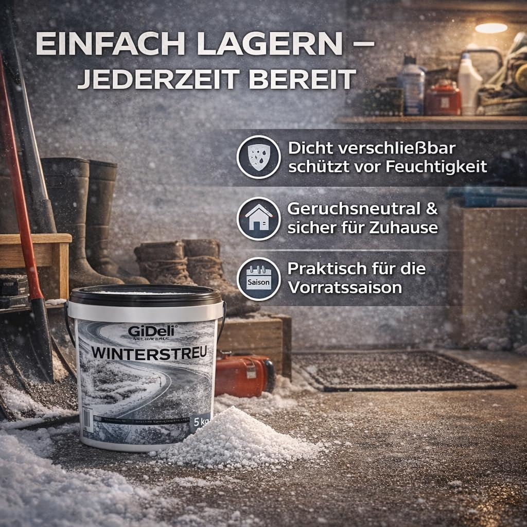 GiDeli Sel de déneigement 5 kg dans un seau - Sel de dégivrage contre la glace et la neige - Sel de déneigement pour l'hiver - Sel pour neige - Litière d'hiver efficace contre le lissage - Déneigement