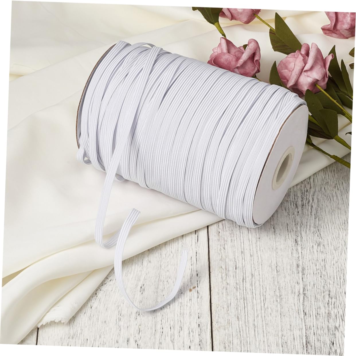 NUOBESTY 1rotolo Nastro Elastico Piatto Bianco per Cucito Decorazioni e Accessori per Abbigliamento Materiale Resistente per Creazioni Fai da Te e Imballaggio