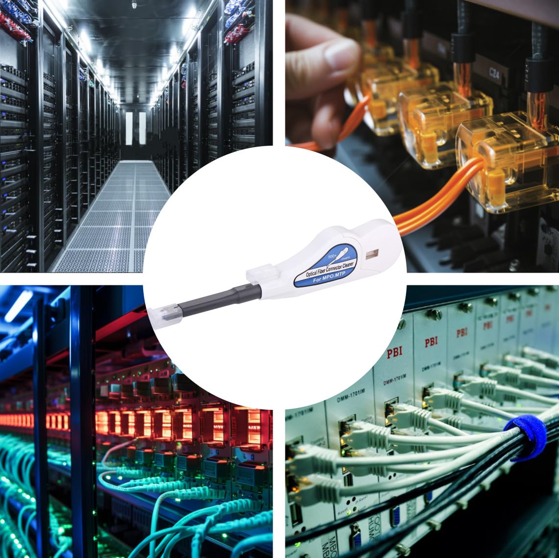 Limpiador de fibra óptica para conector MTP/MPO, limpiador de conectores ópticos de más de 500 limpias, limpia la cara final de fibra y limpia el conector óptico (blanco)
