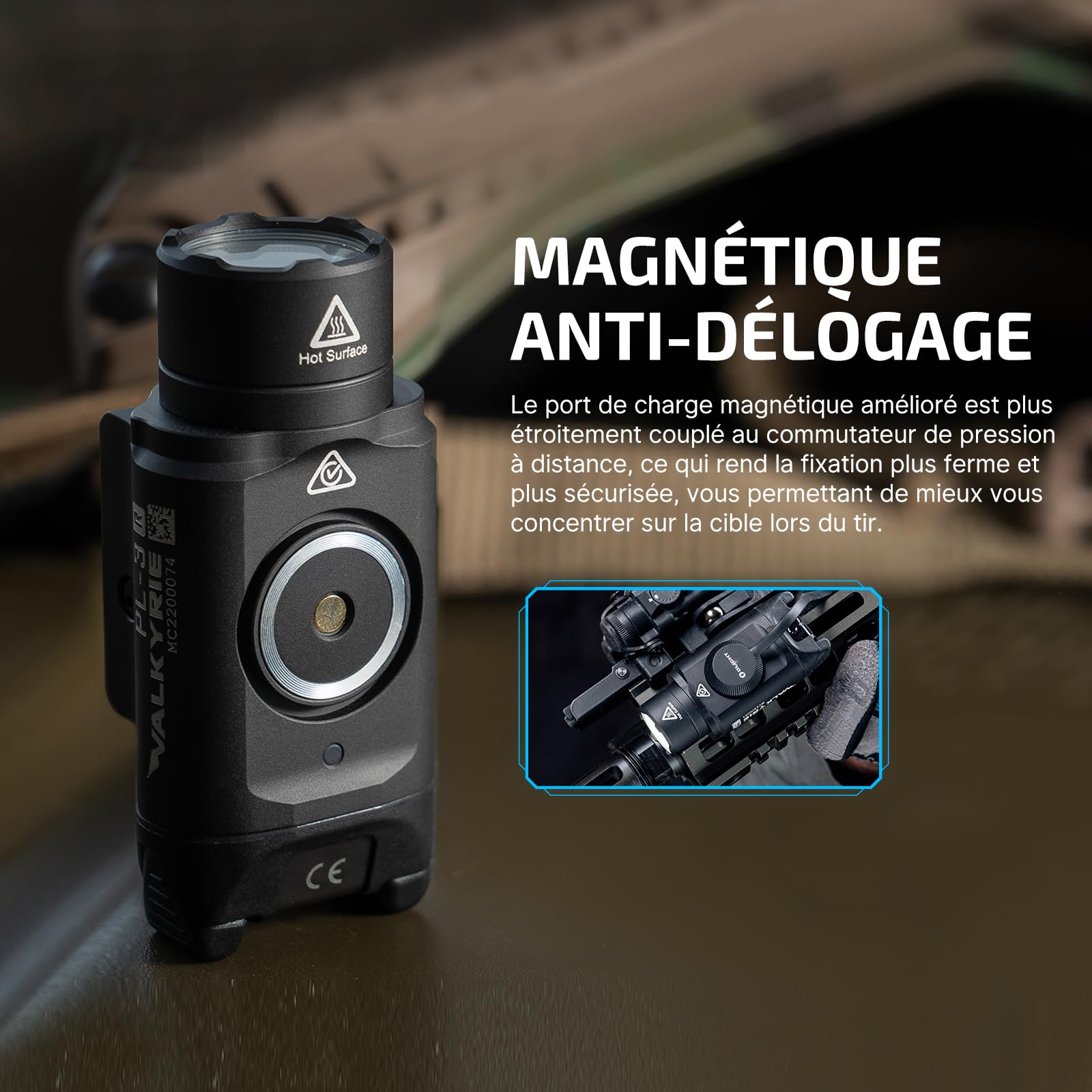 OLIGHT PL-3R Valkyrie Lampe Tactique 1500 Lumens Max 205M Rechargeable Deux Modes d'Éclairage Compactible avec Rail GL et Picatinny Ideal pour Chasse Noir
